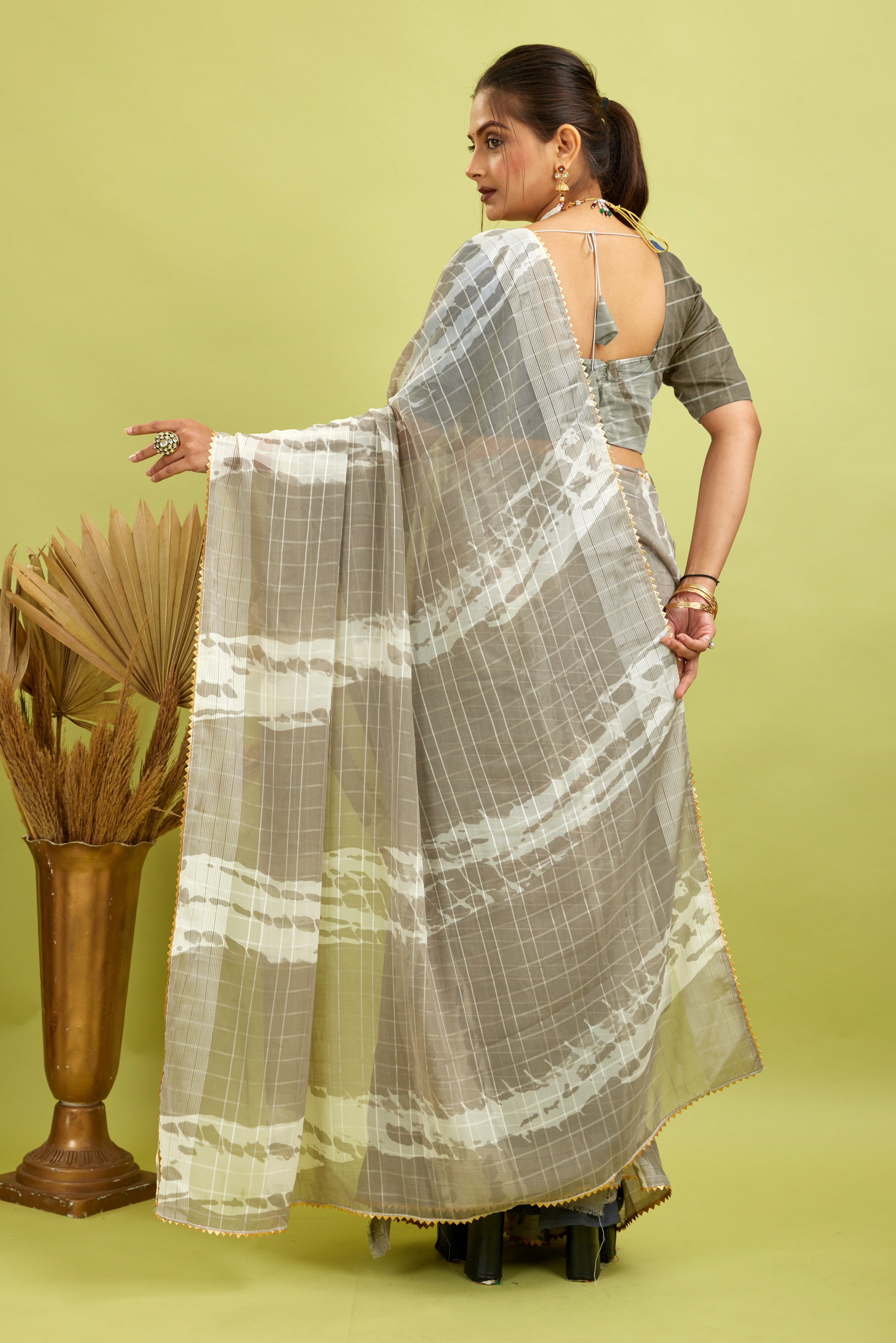 Grey Ready To Wear Digital Printed Georgette Saree