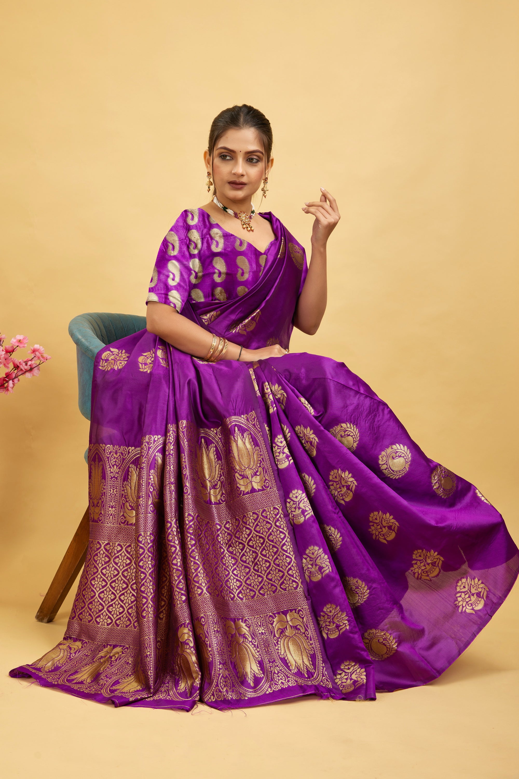 Purple Woven Banarasi Silk Saree