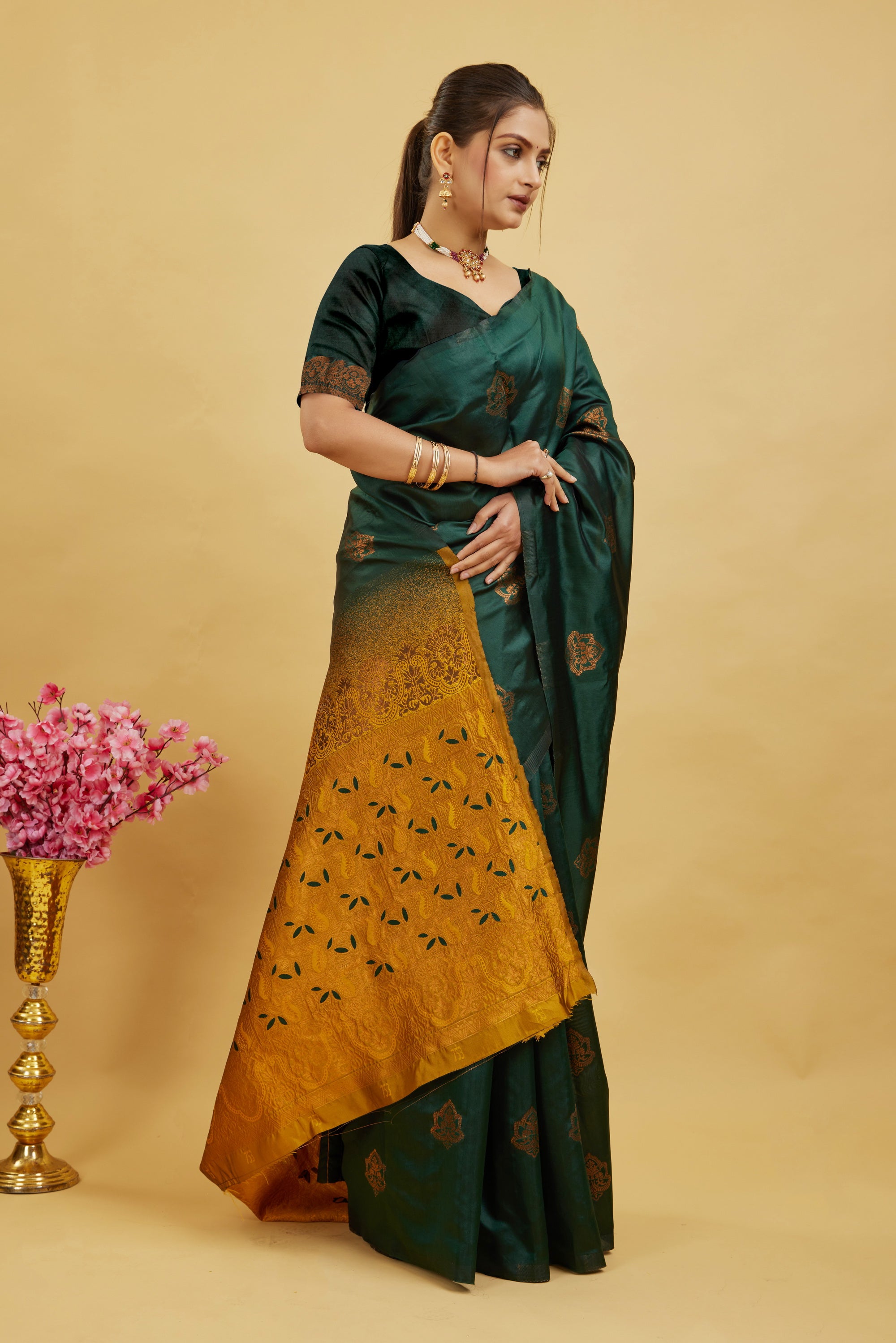Green Woven Banarasi Silk Saree