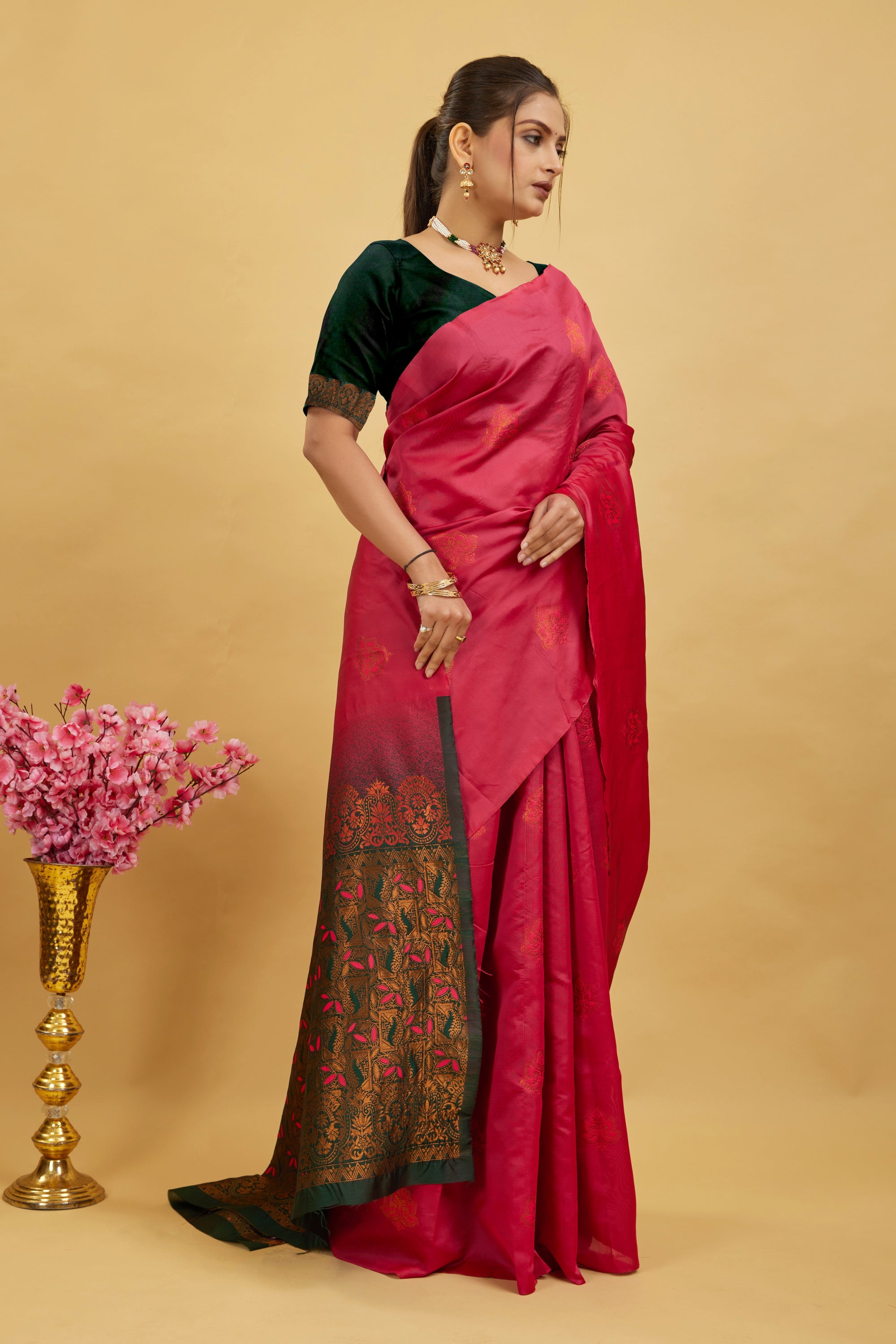 Pink Woven Banarasi Silk Saree