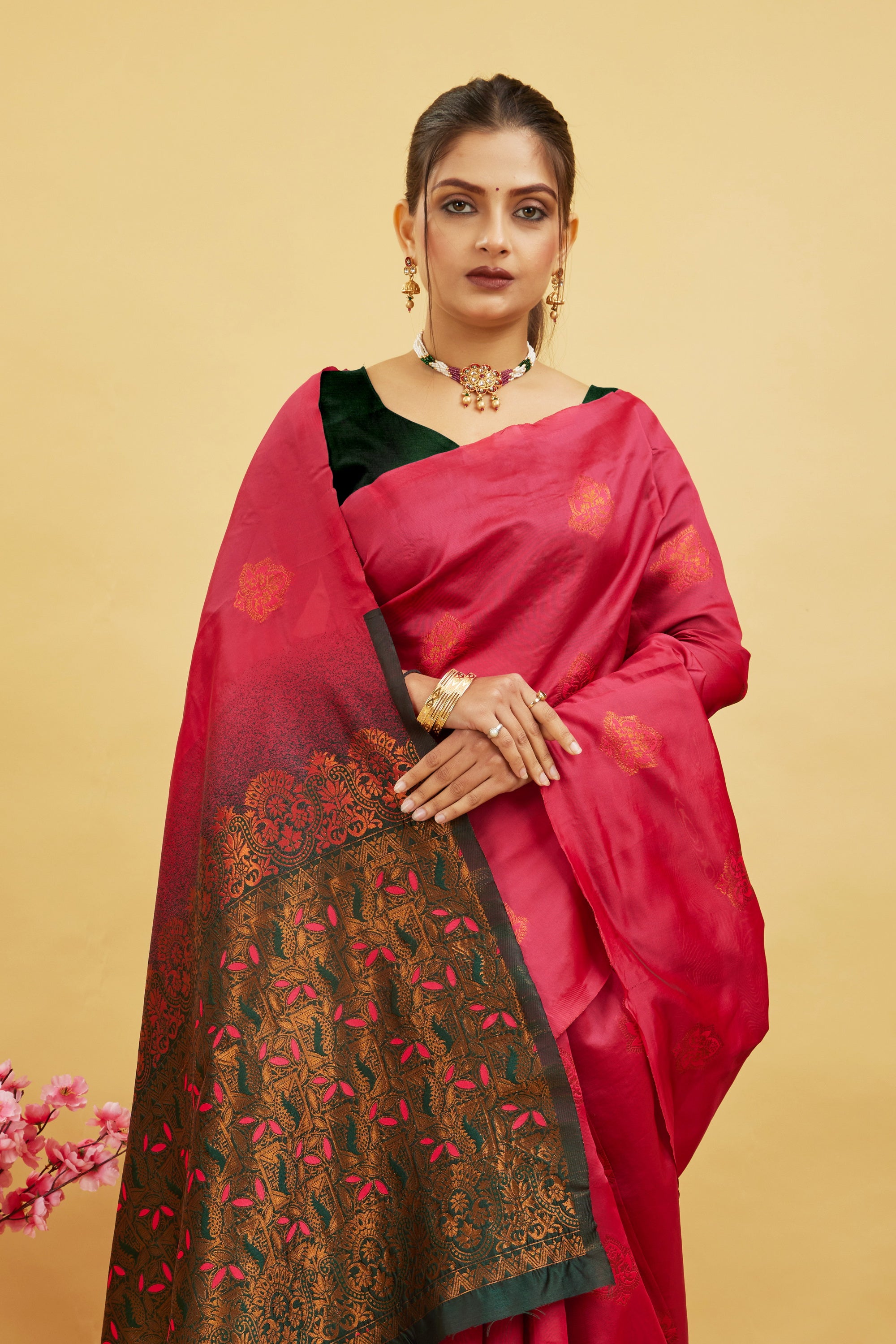 Pink Woven Banarasi Silk Saree