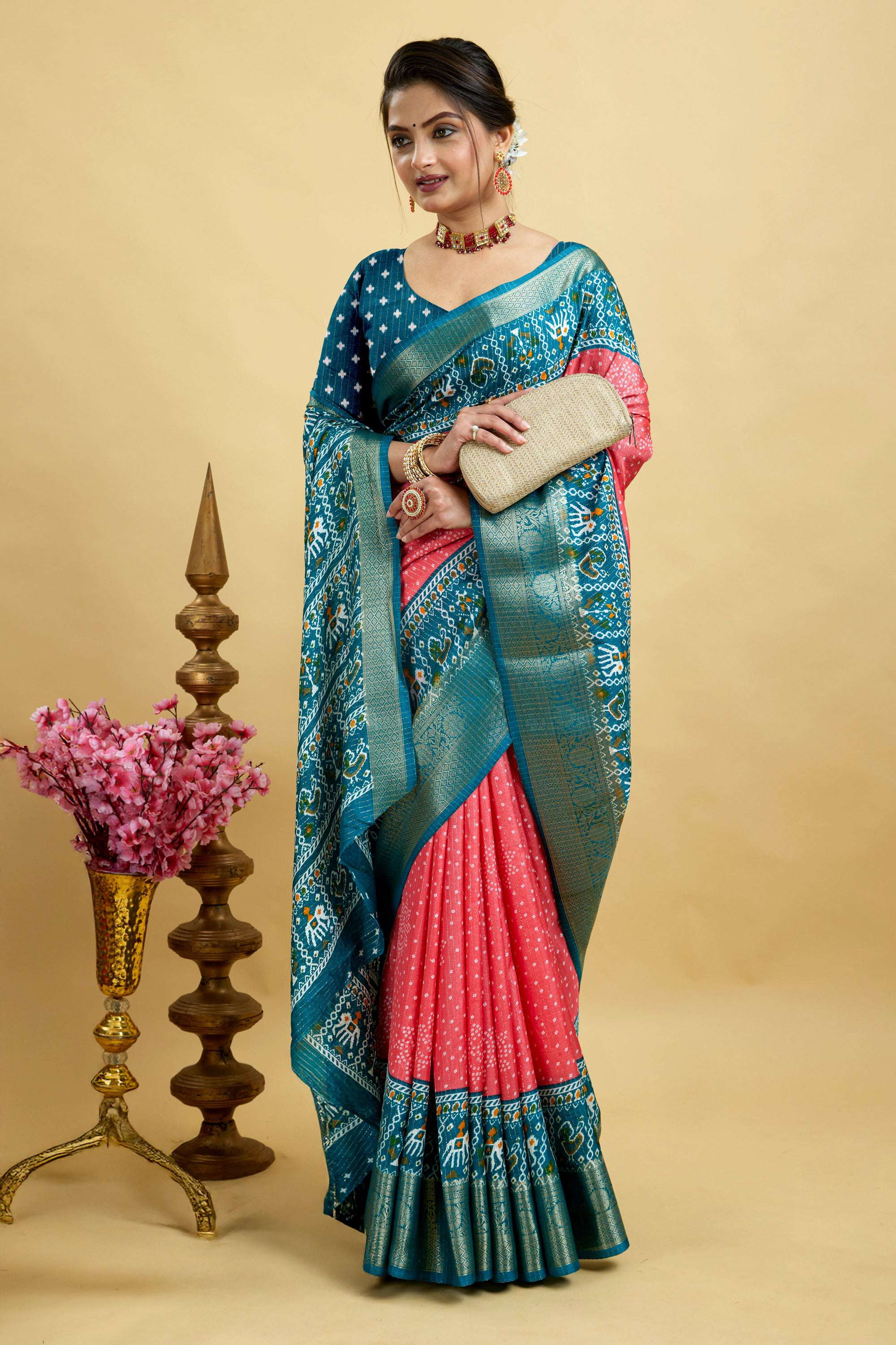 Pink Soft Dola Cotton Printed Kanjivaram Saree