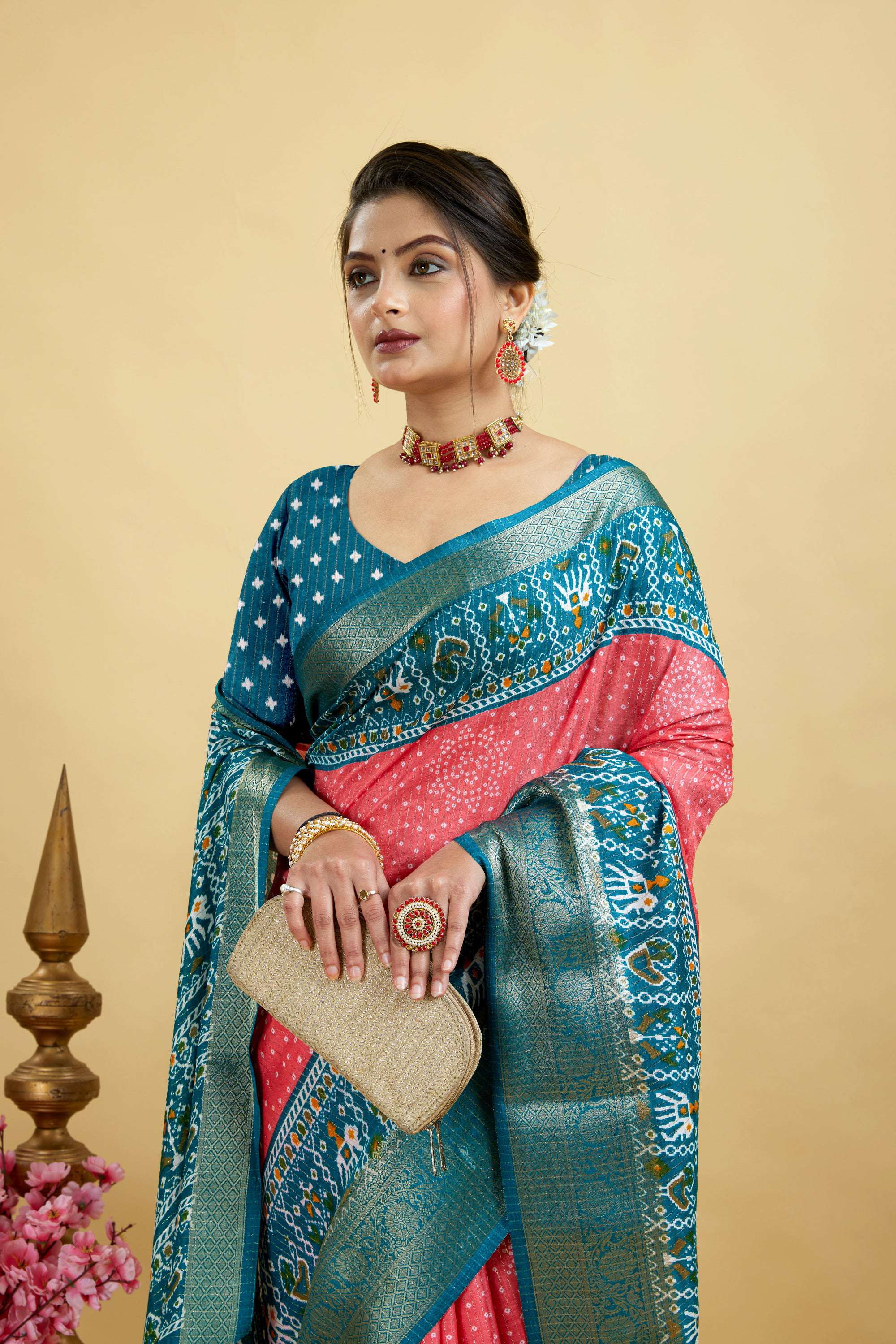 Pink Soft Dola Cotton Printed Kanjivaram Saree