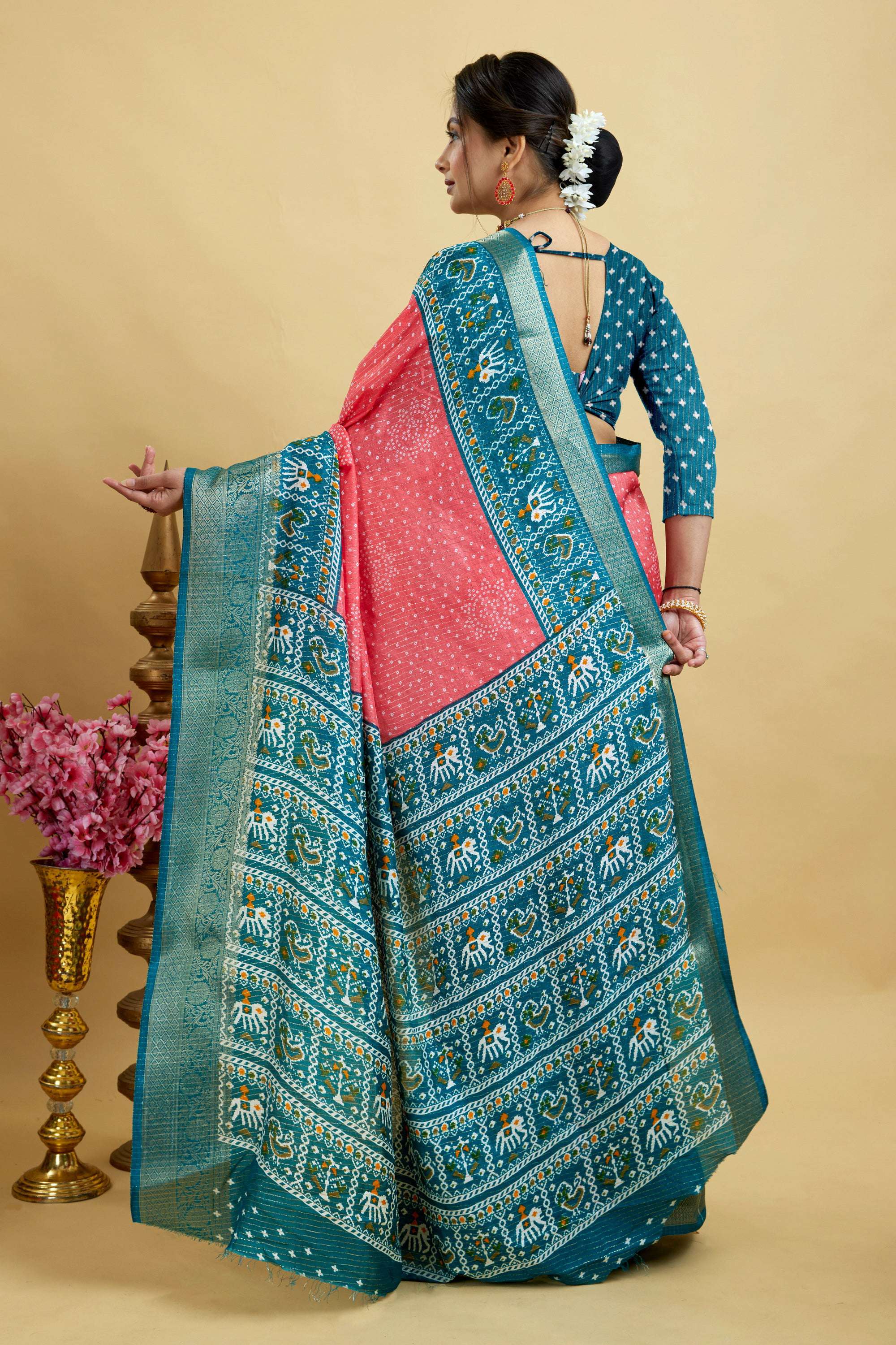 Pink Soft Dola Cotton Printed Kanjivaram Saree