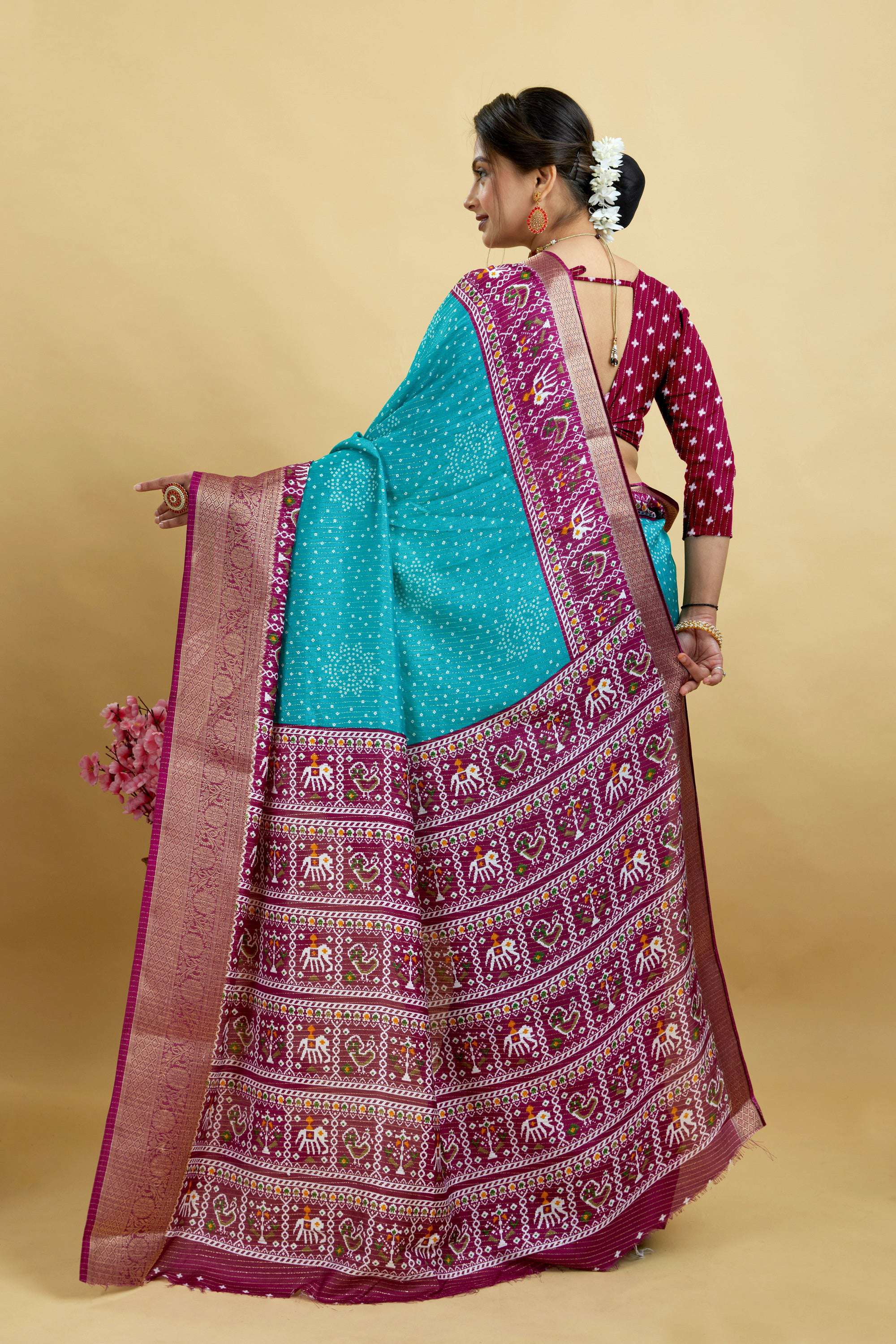 Blue Soft Dola Cotton Printed Gharchola Saree