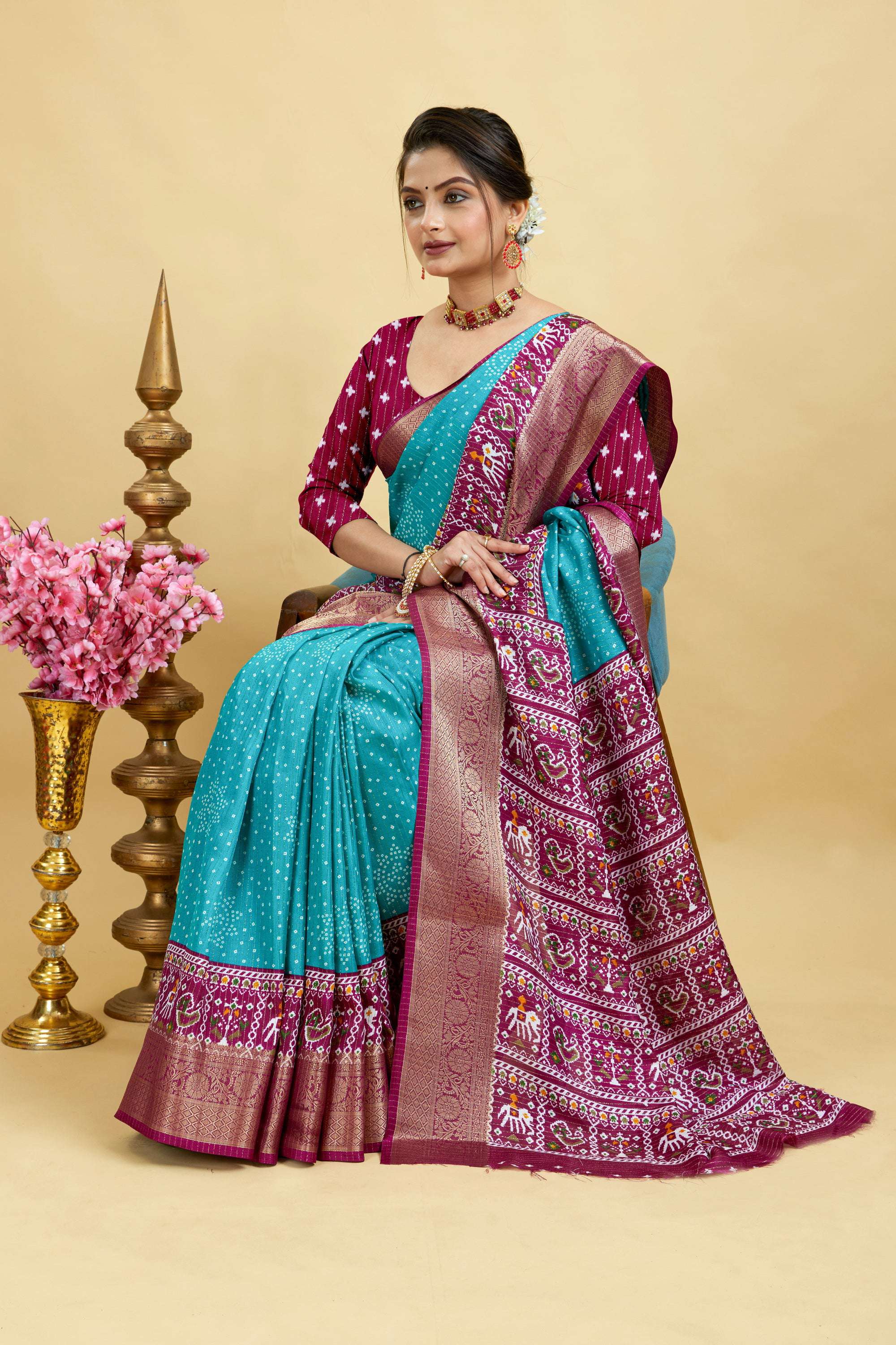 Blue Soft Dola Cotton Printed Gharchola Saree
