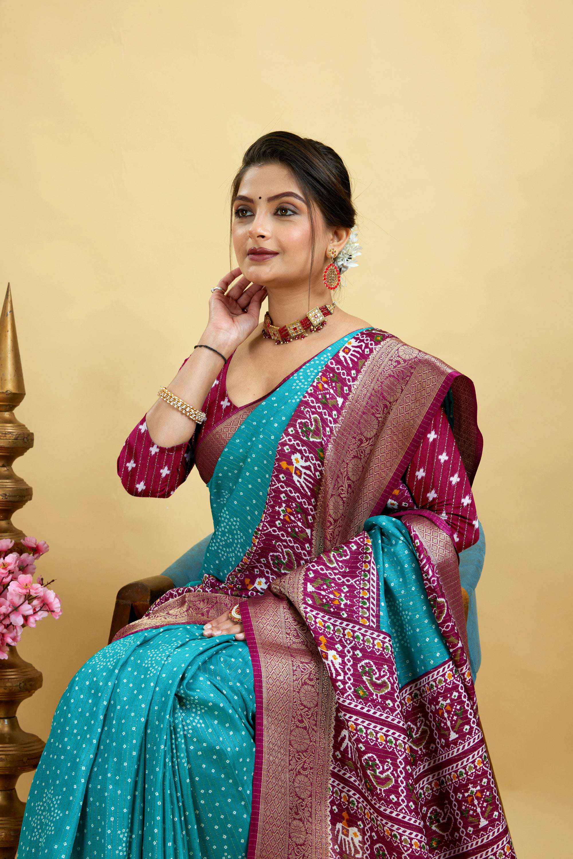 Blue Soft Dola Cotton Printed Kanjivaram Saree