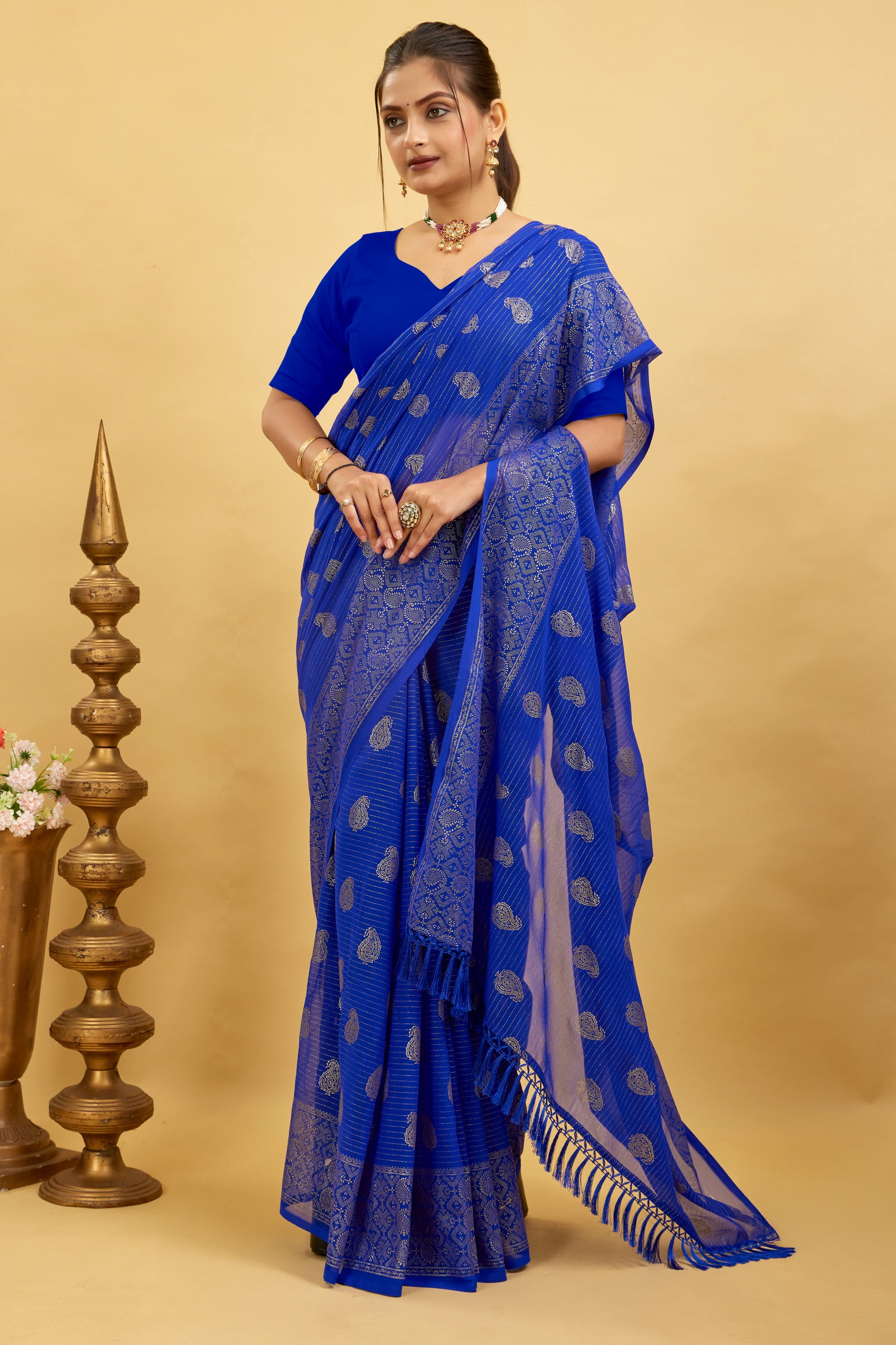 Blue Foil Printed Soft Georgette Saree