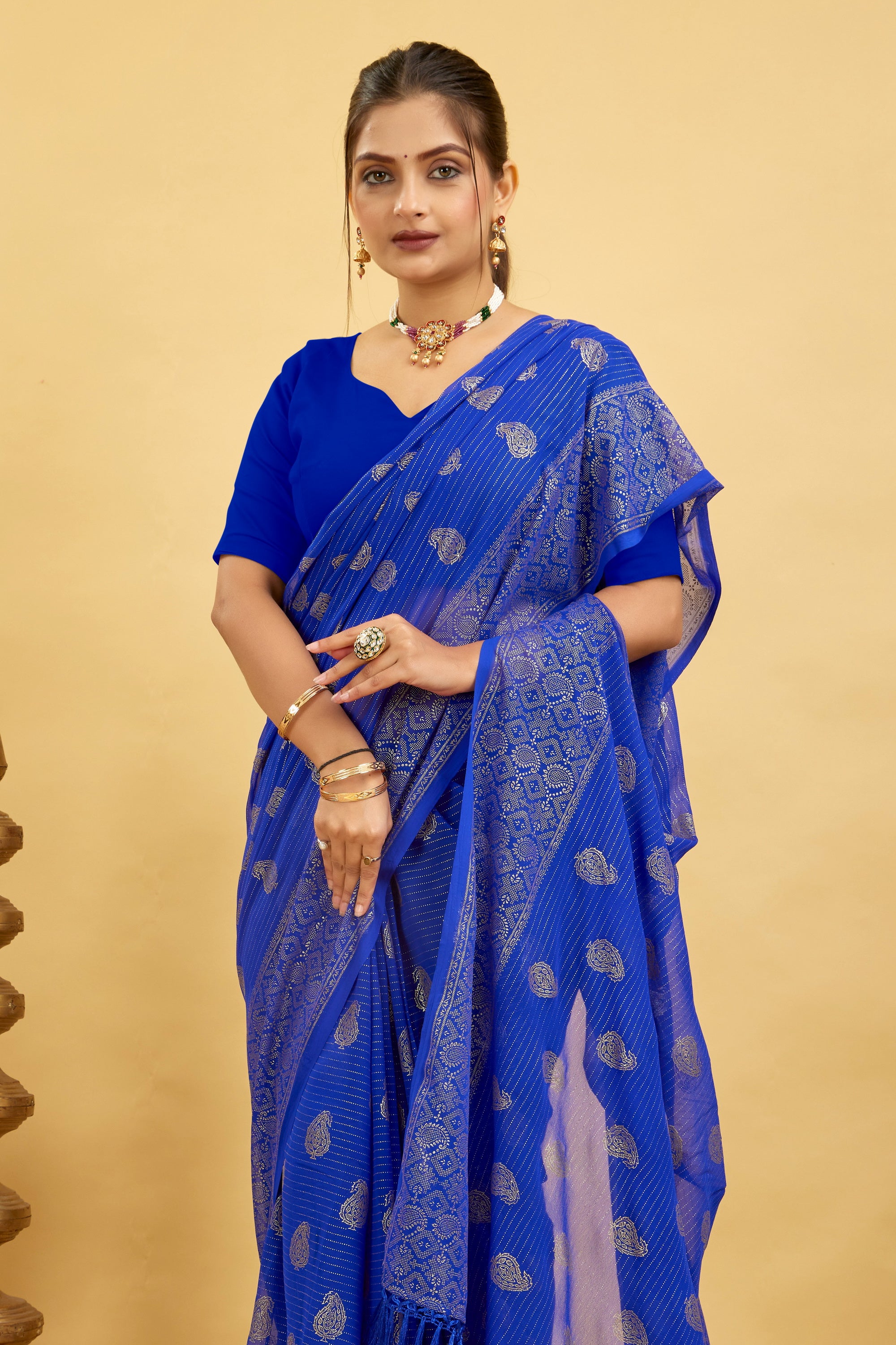 Blue Foil Printed Soft Georgette Saree