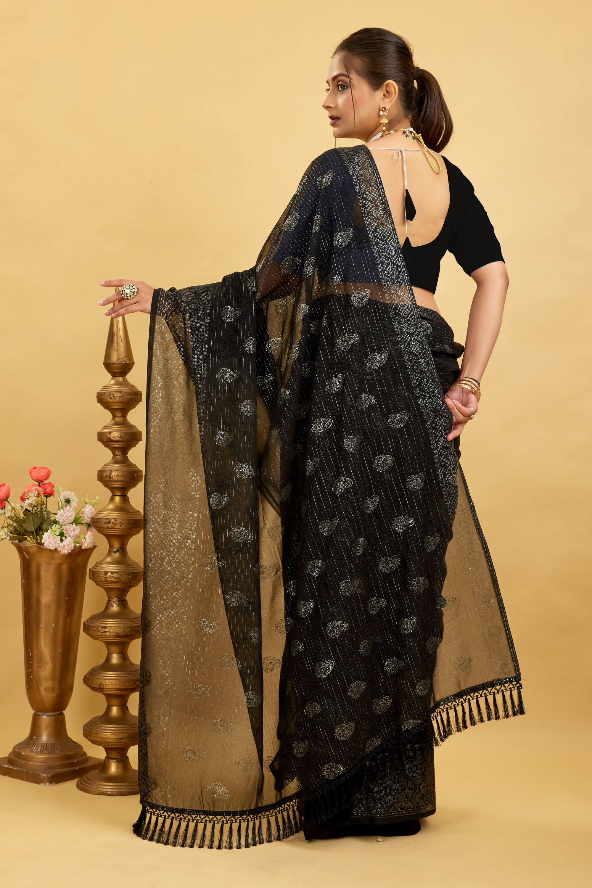 Black Foil Printed Soft Georgette Saree