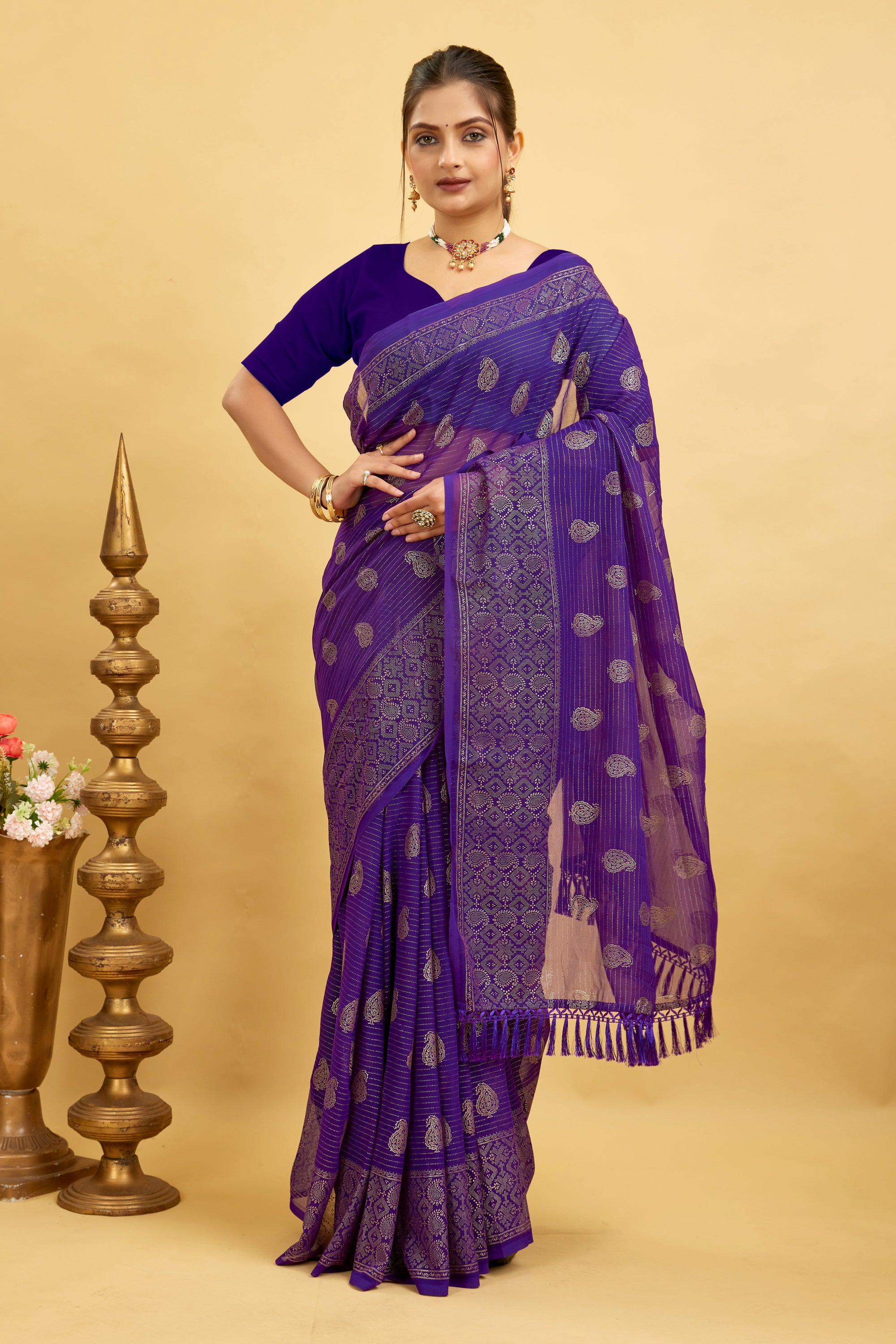 Purple Foil Printed Soft Georgette Saree