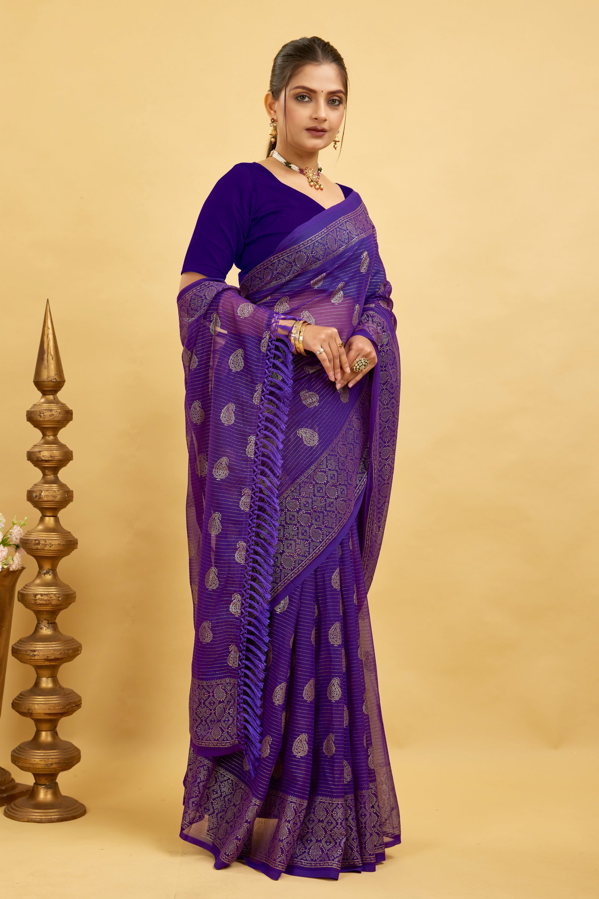Purple Foil Printed Soft Georgette Saree