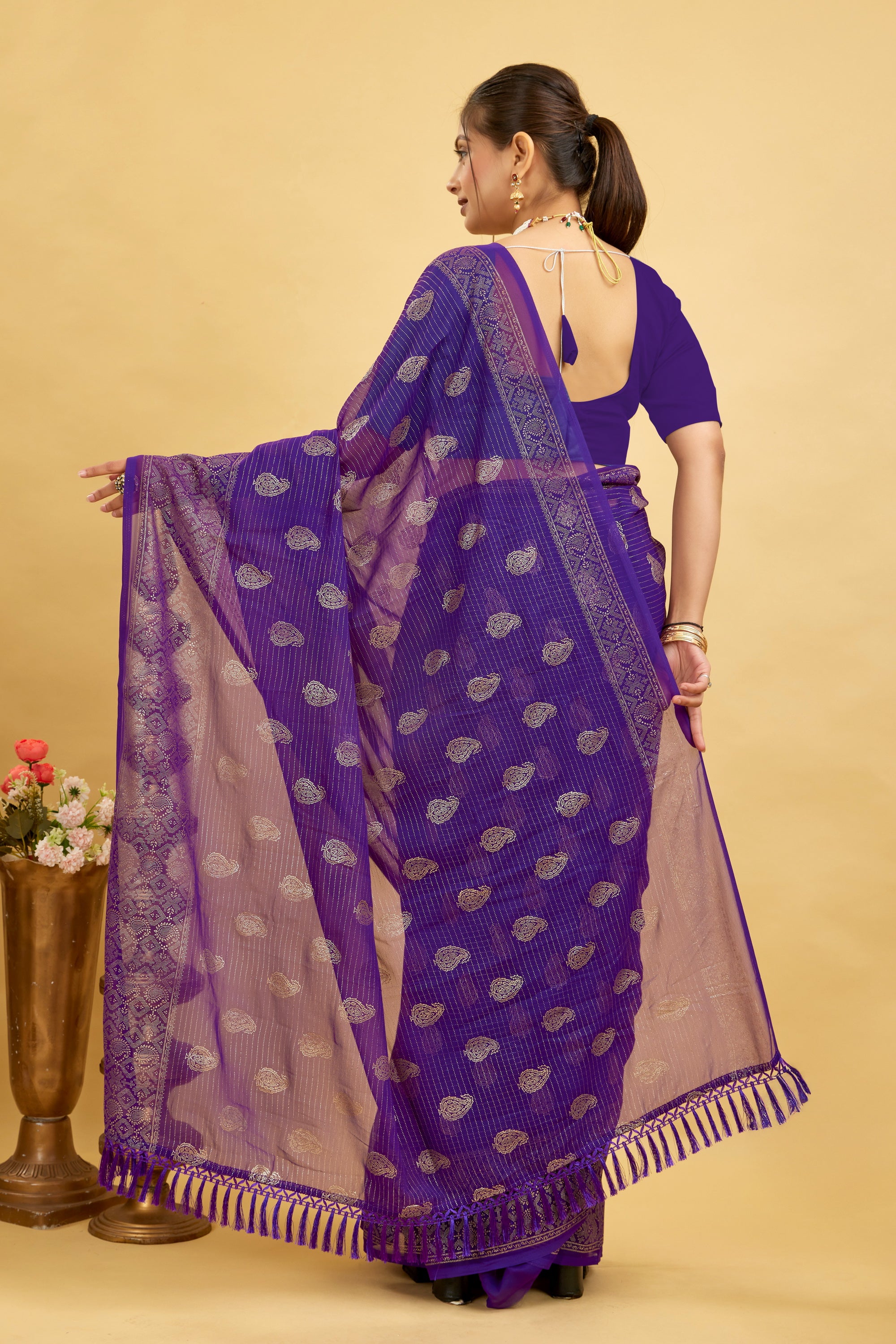 Purple Foil Printed Soft Georgette Saree