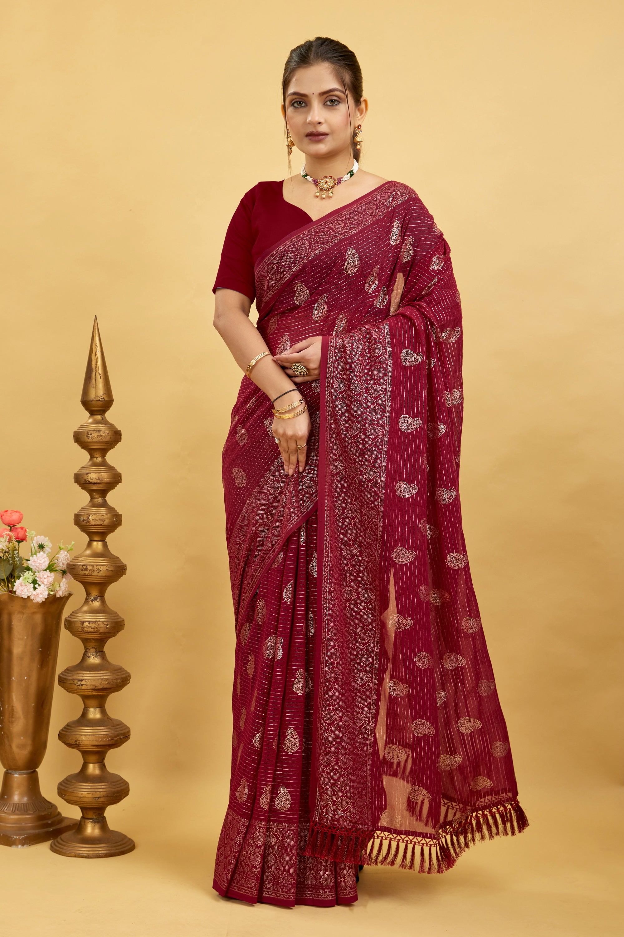 Red Foil Printed Soft Georgette Saree
