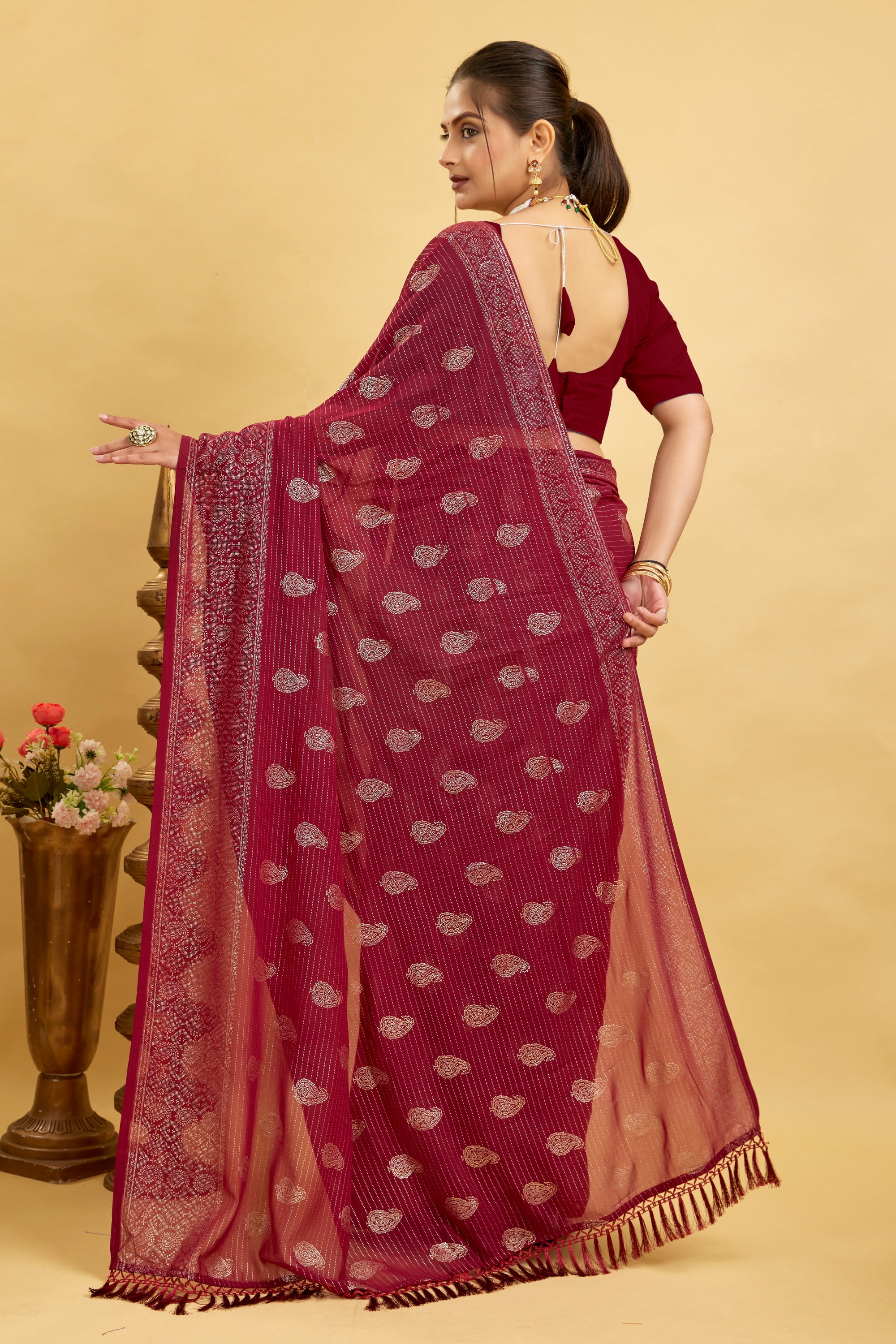 Red Foil Printed Soft Georgette Saree