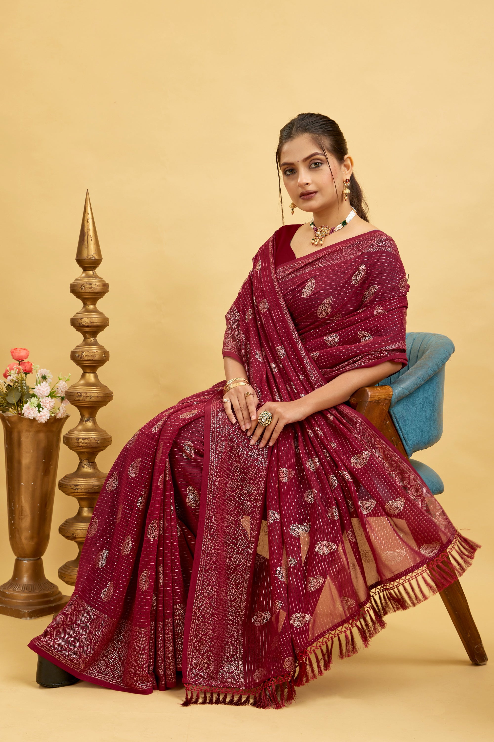 Red Foil Printed Soft Georgette Saree