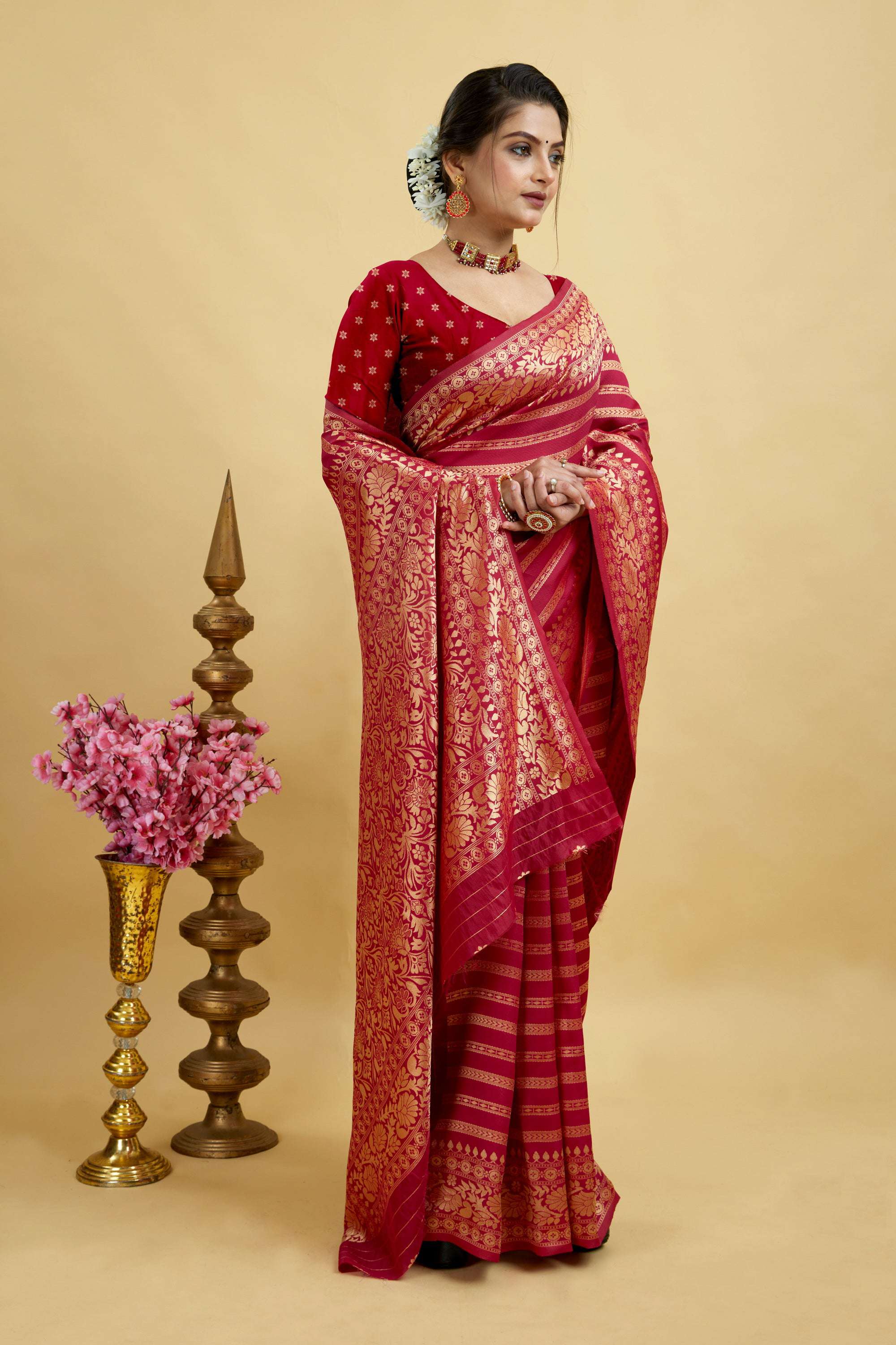 Red Kanjivaram Silk Blend Saree