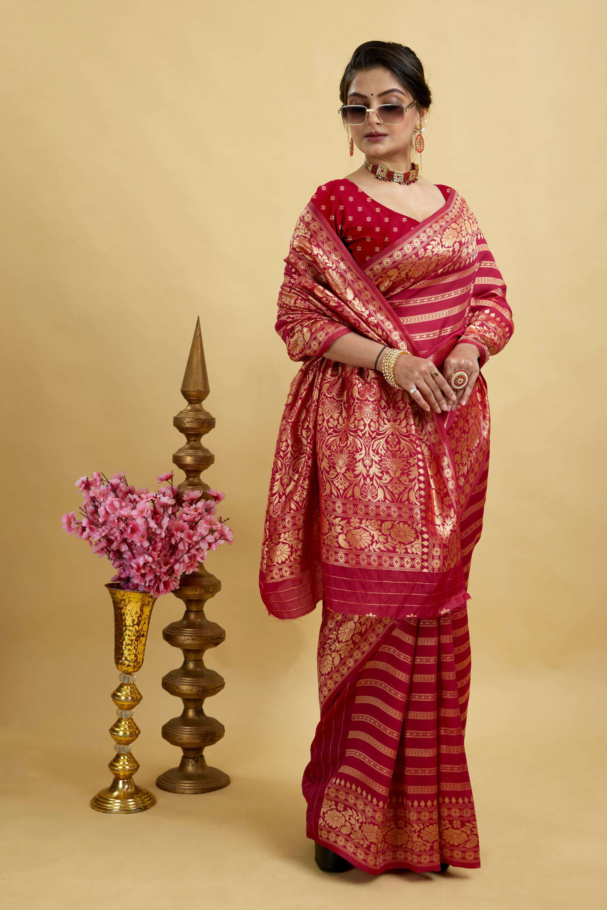 Red Kanjivaram Silk Blend Saree