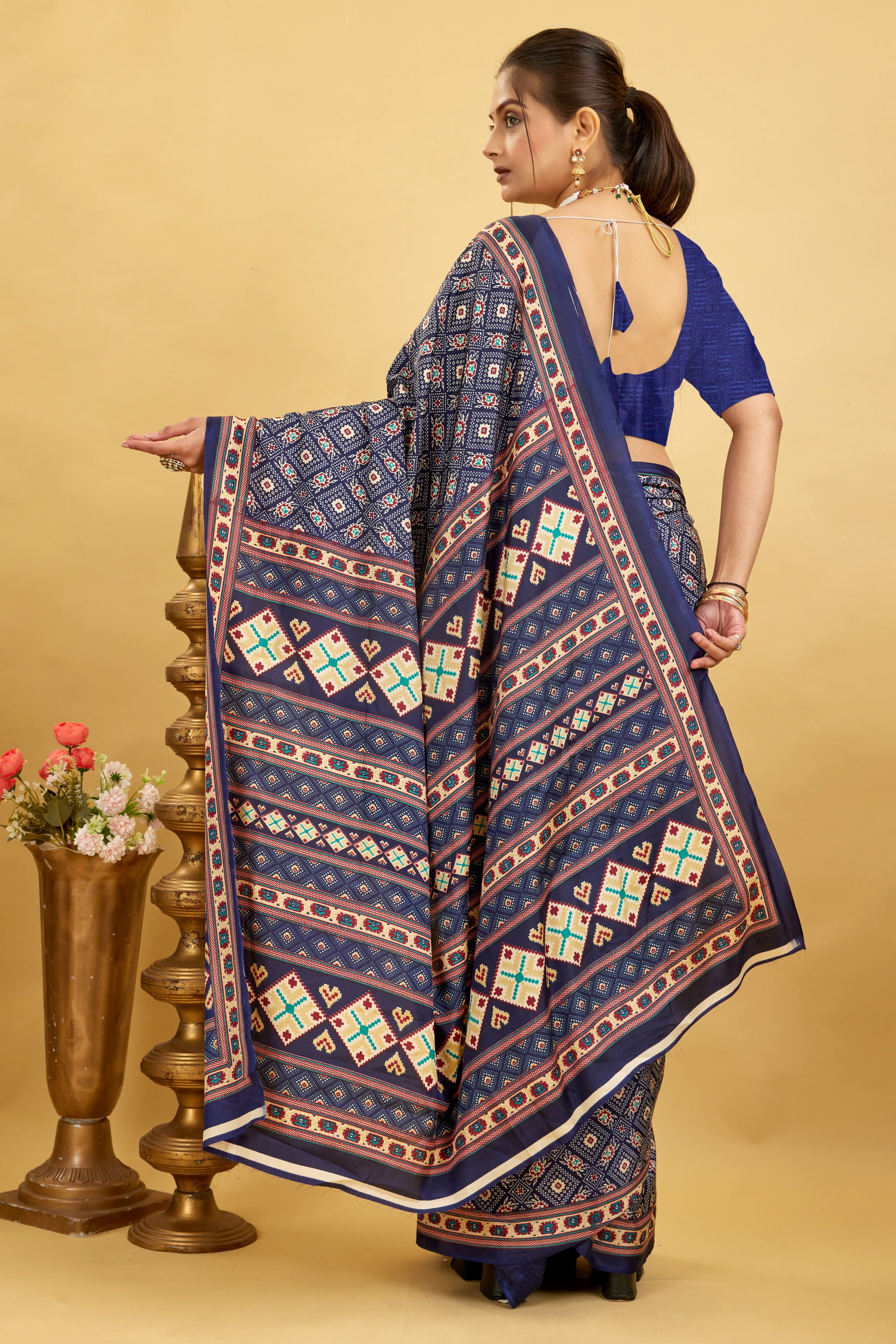 Navy Blue Printed Gharchola Saree