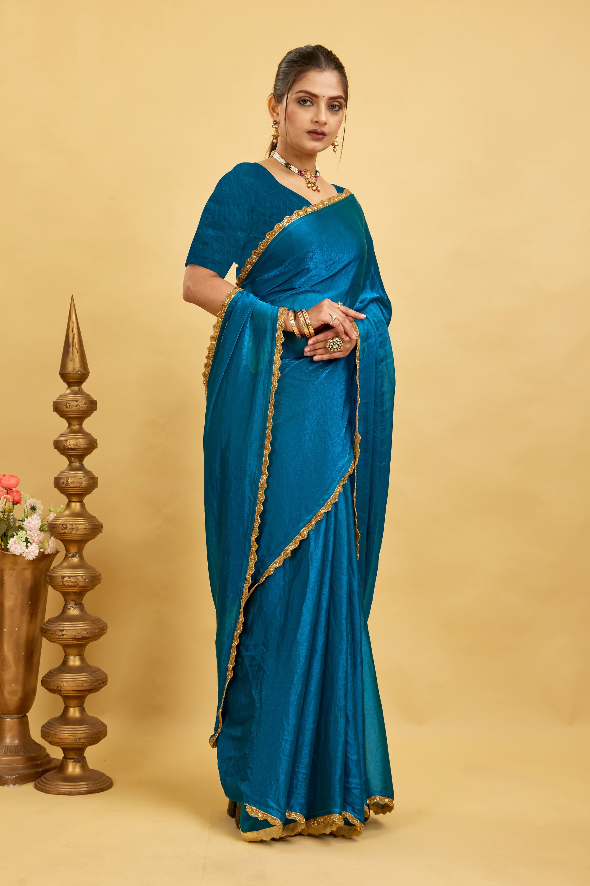 Blue Jimmy Choo Plain Chiffon Saree