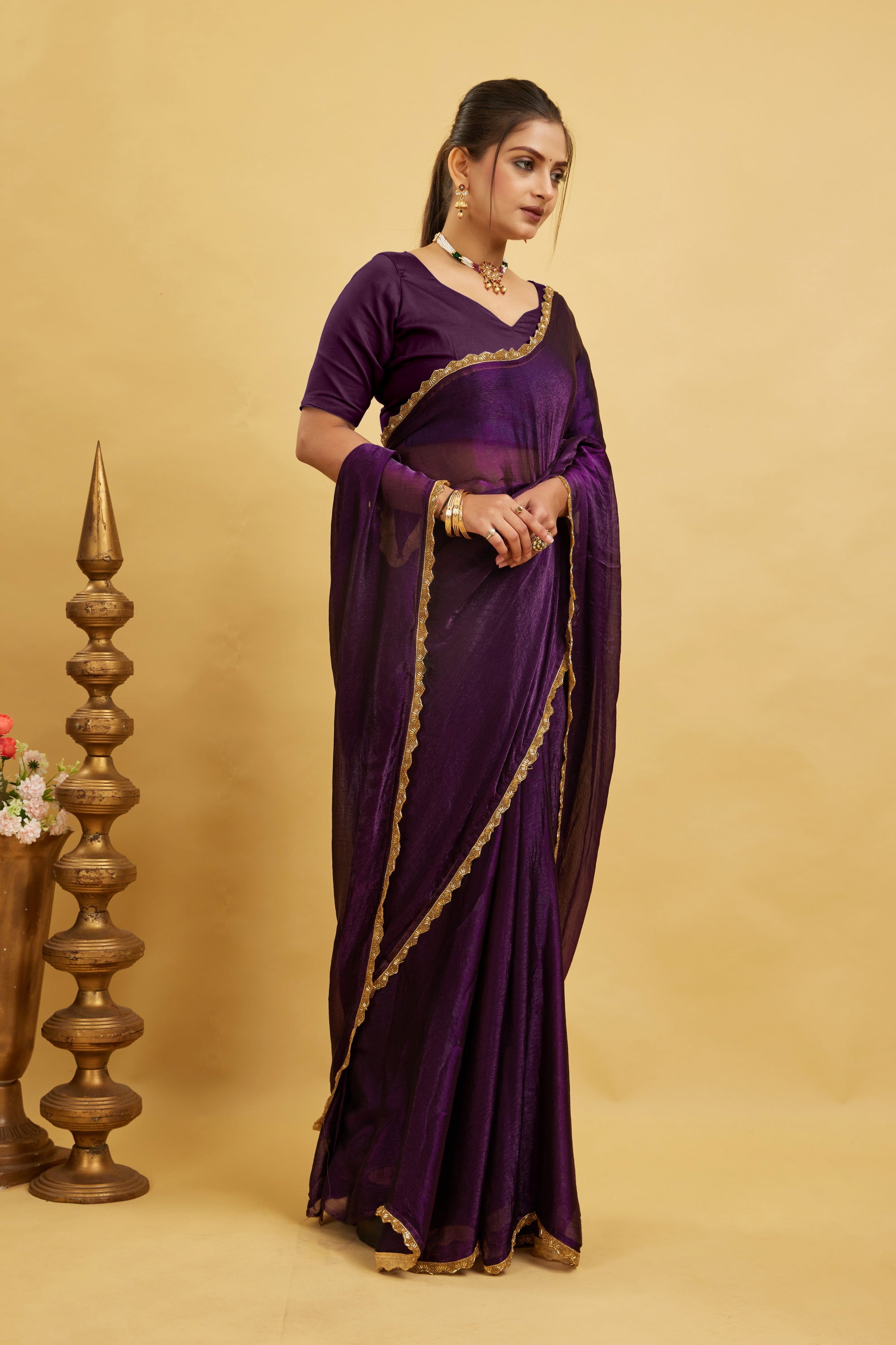 Purple Jimmy Choo Plain Chiffon Saree