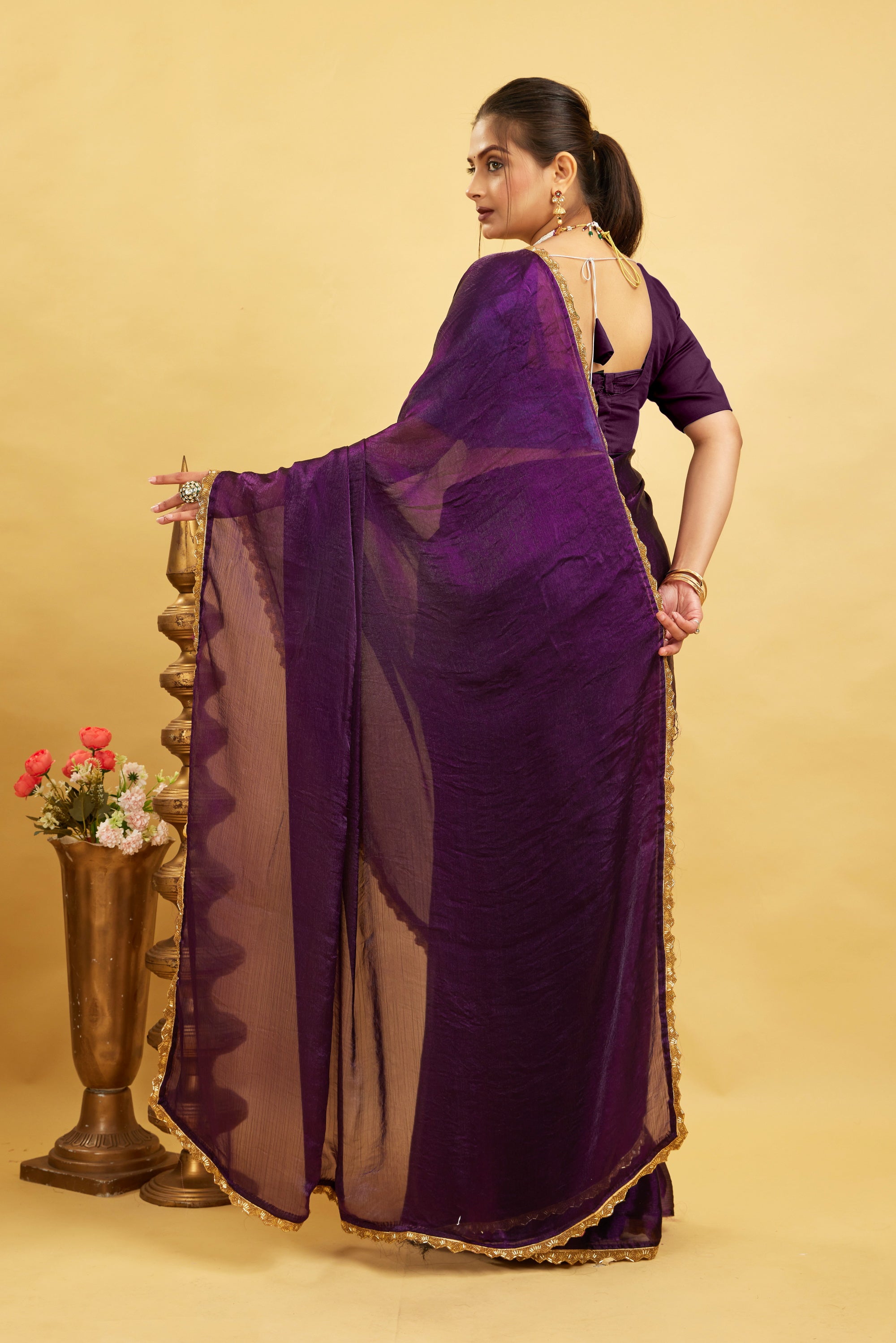 Purple Jimmy Choo Plain Chiffon Saree