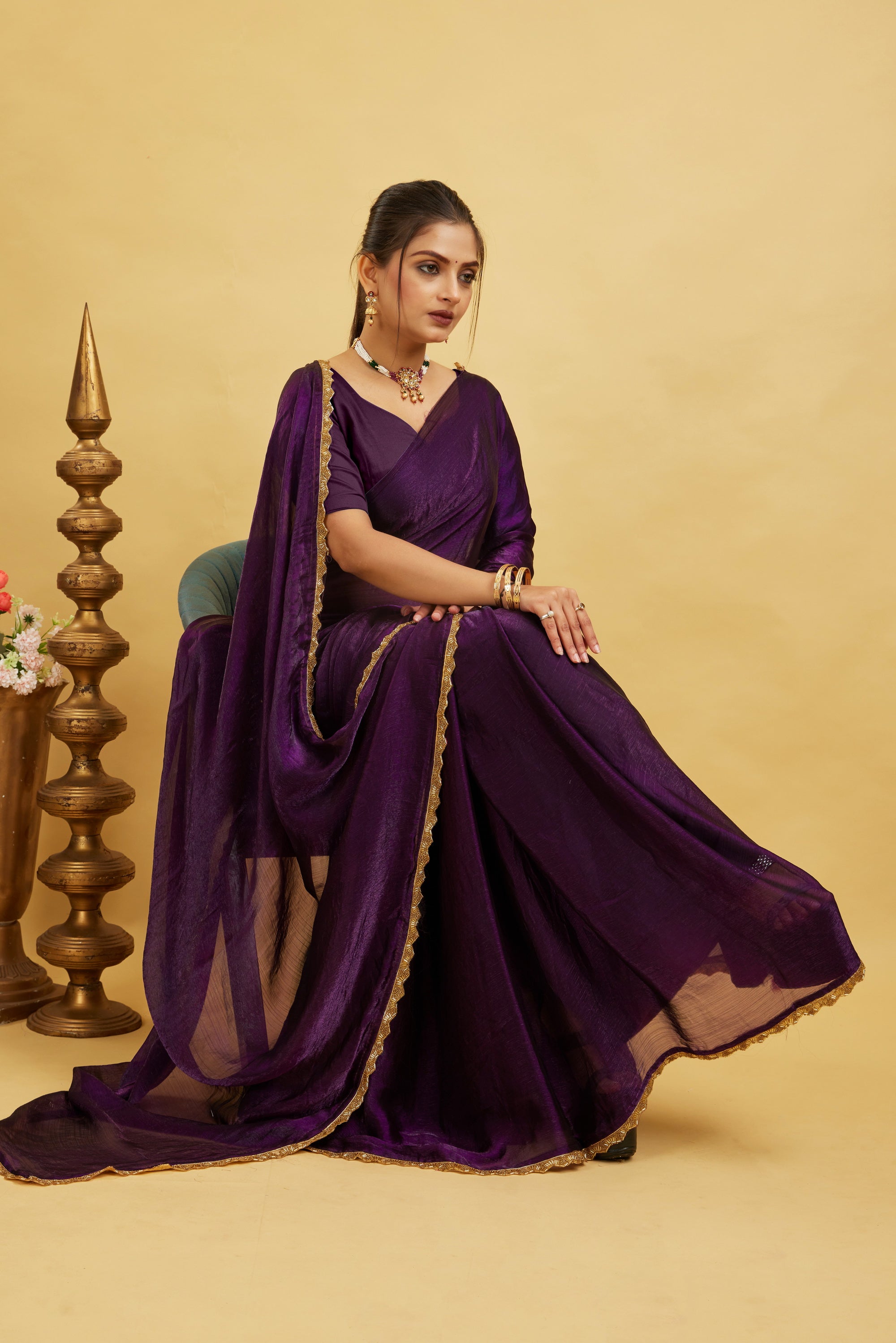 Purple Jimmy Choo Plain Chiffon Saree
