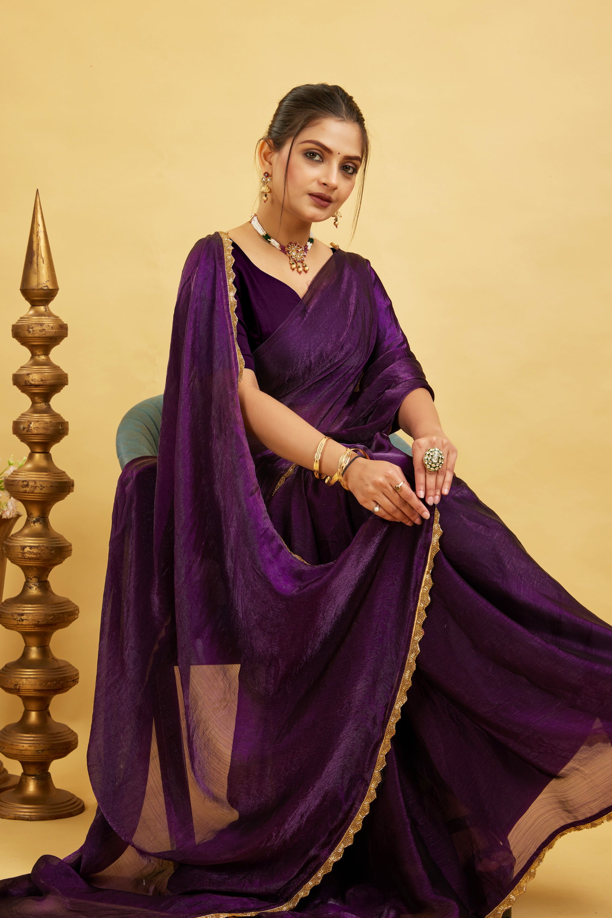 Purple Jimmy Choo Plain Chiffon Saree