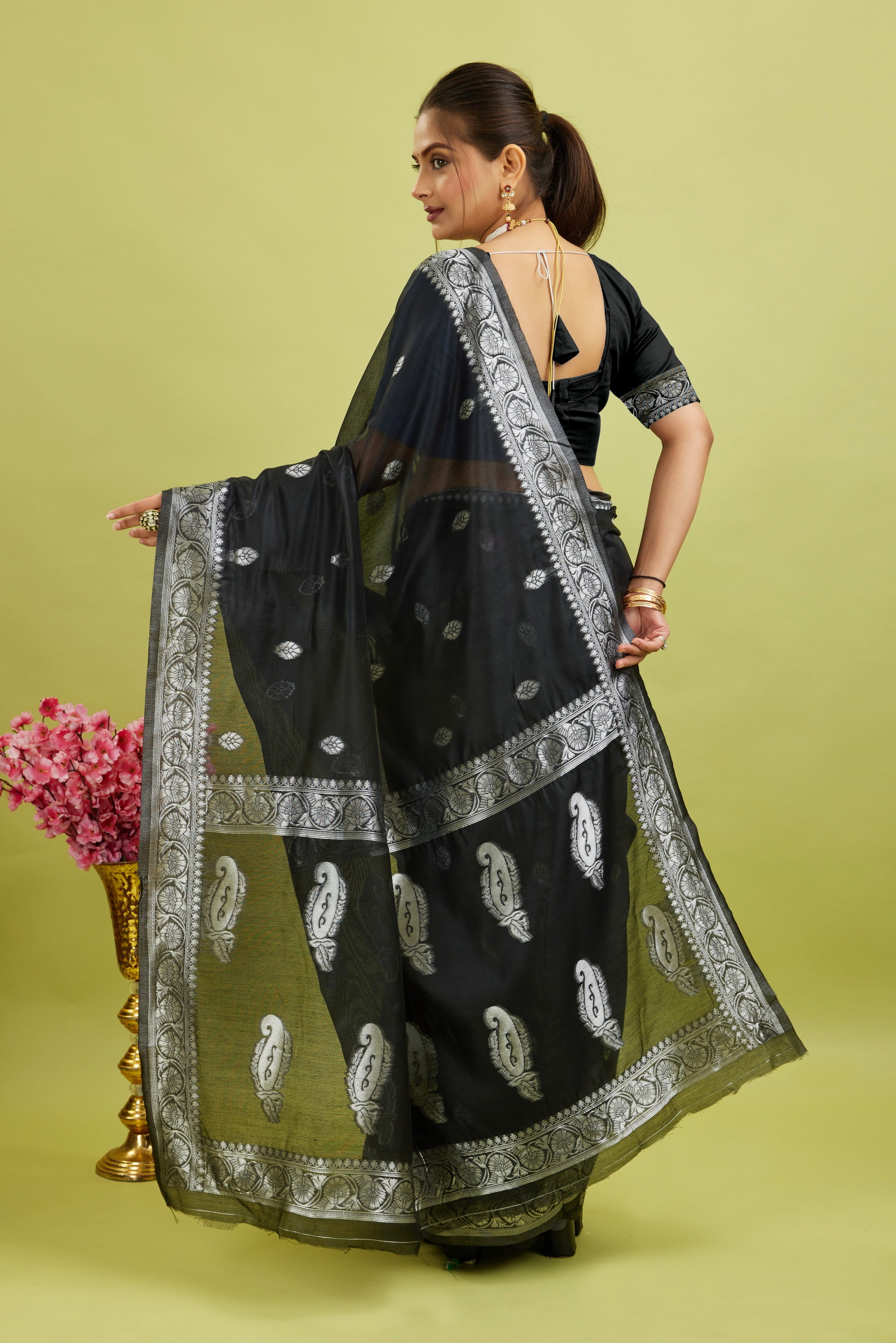 Black Weaving Cotton Silk Saree