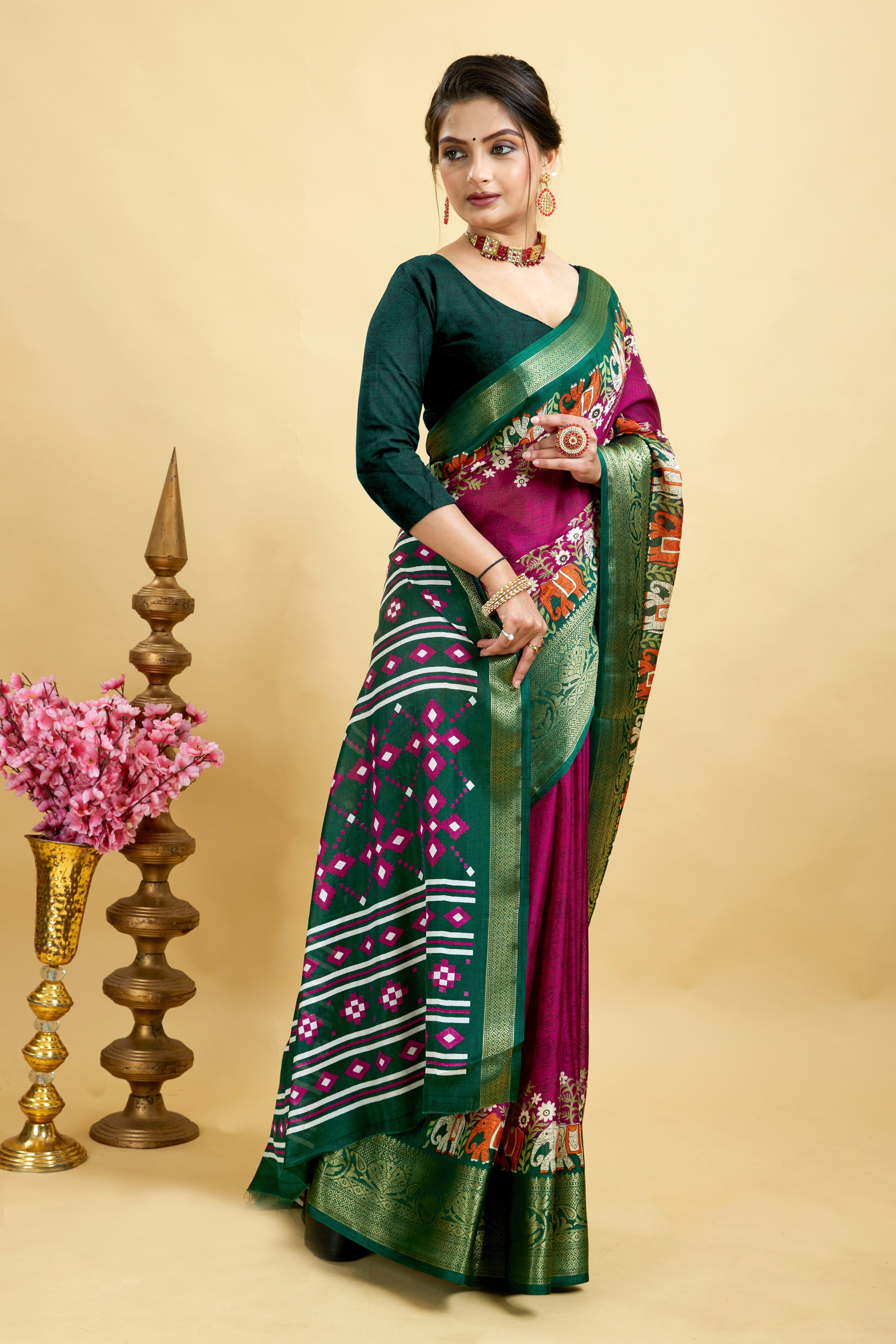 Purple Bandhani Print Soft Dola Cotton Kanjivaram Saree
