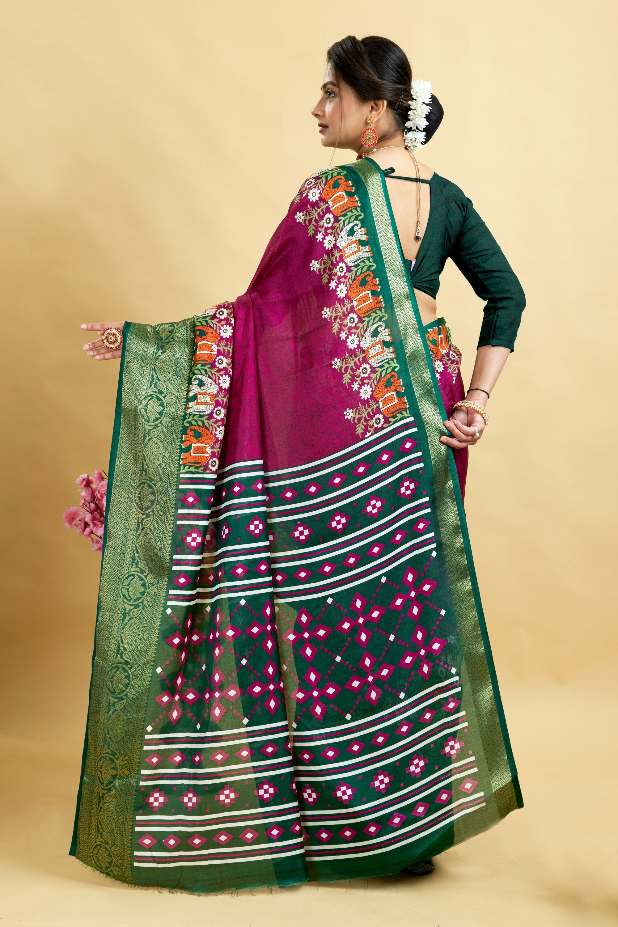 Purple Bandhani Print Soft Dola Cotton Kanjivaram Saree