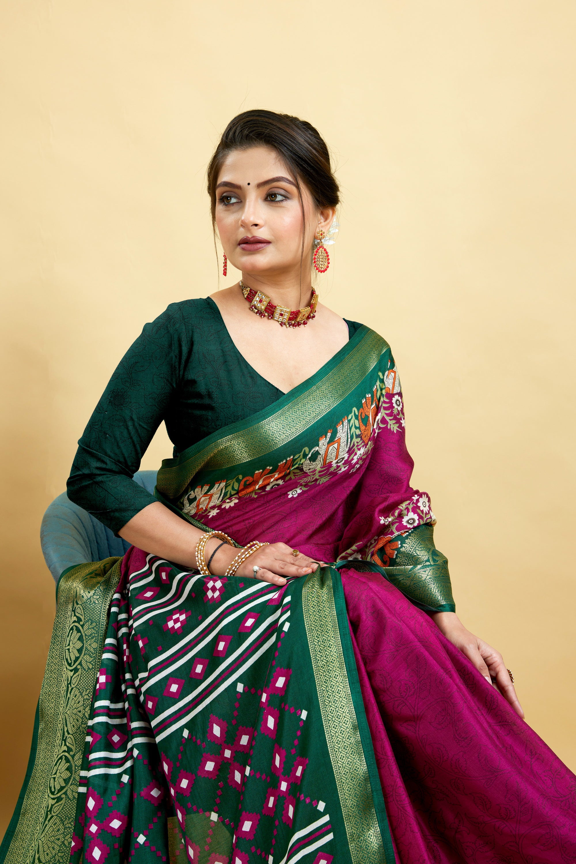 Purple Bandhani Print Soft Dola Cotton Kanjivaram Saree