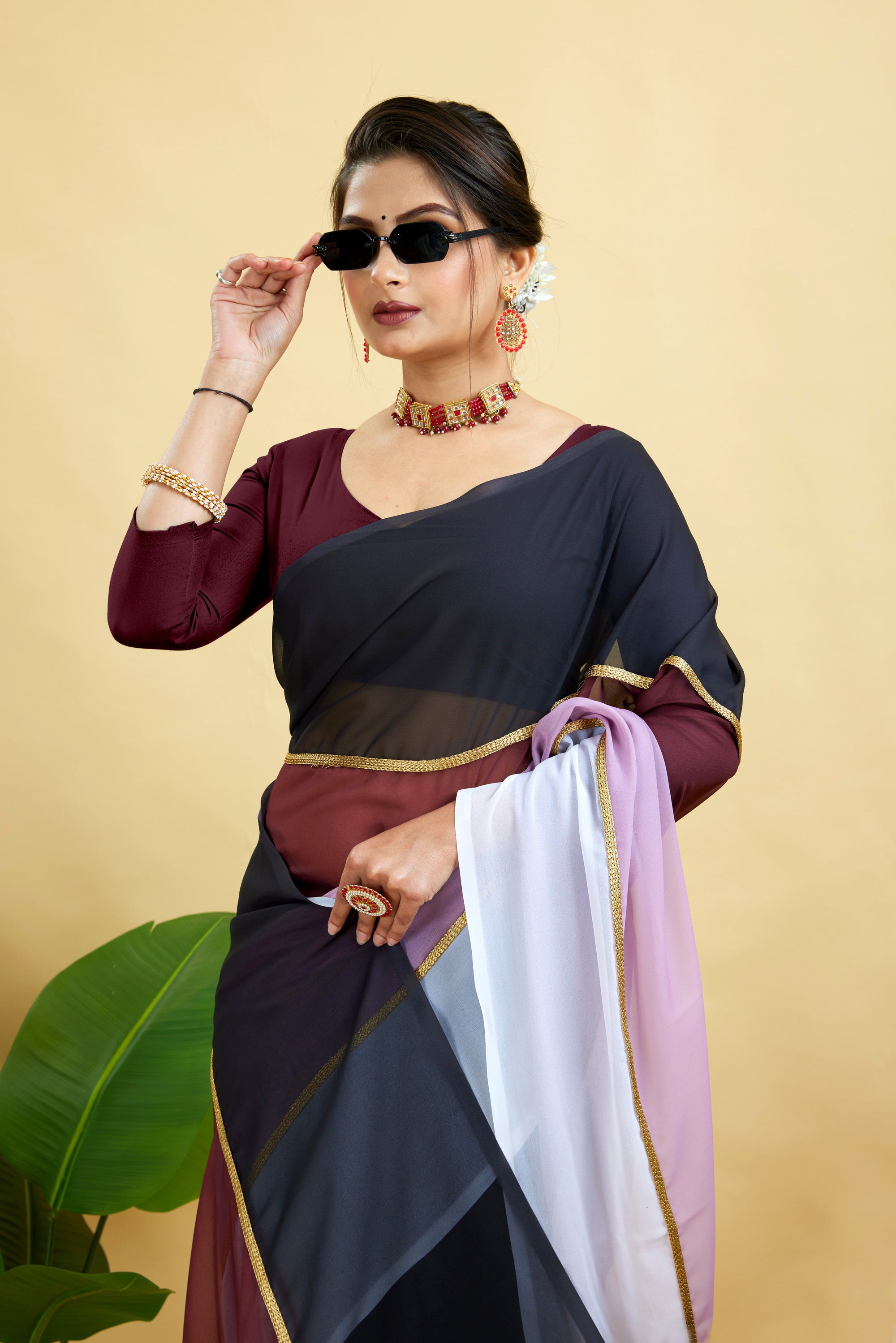 Black Toned Plain Georgette Saree