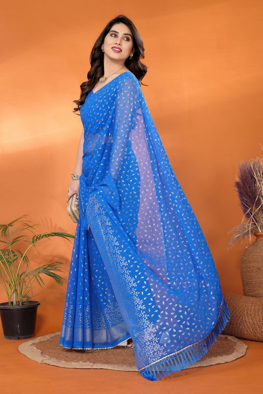 Blue Foil Work Soft Georgette Saree