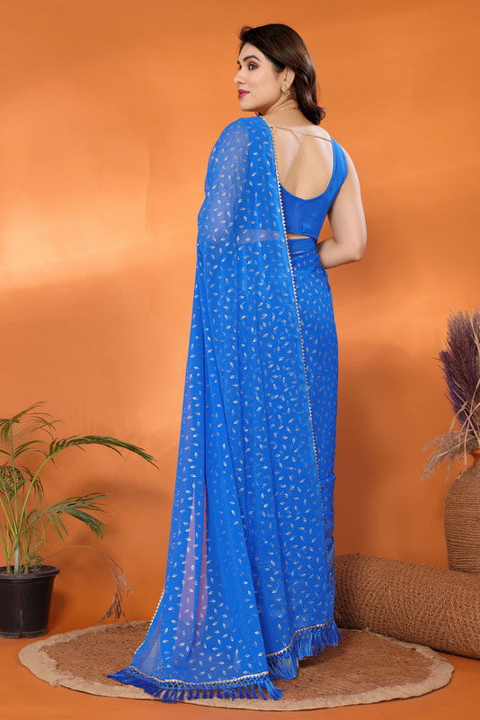 Blue Foil Work Soft Georgette Saree