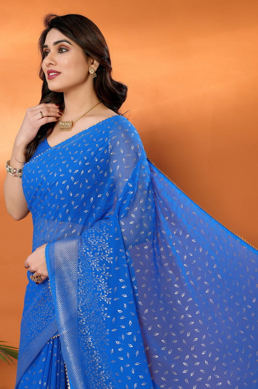 Blue Foil Work Soft Georgette Saree