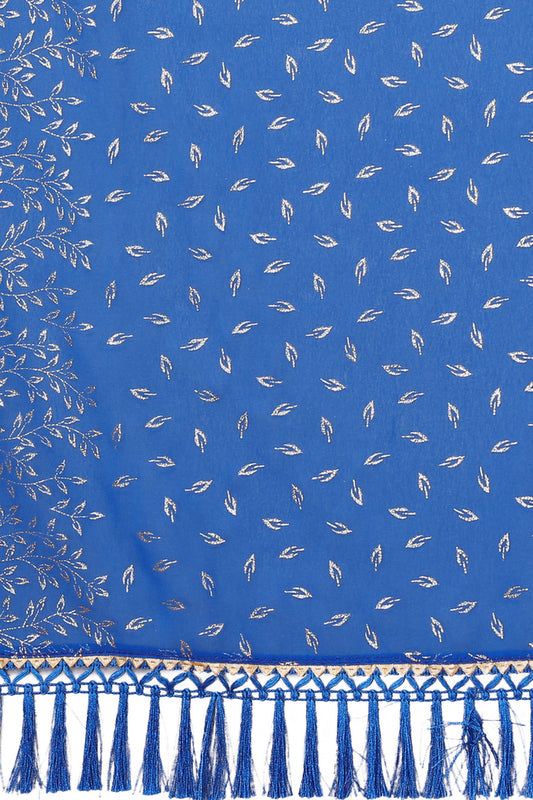 Blue Foil Work Soft Georgette Saree