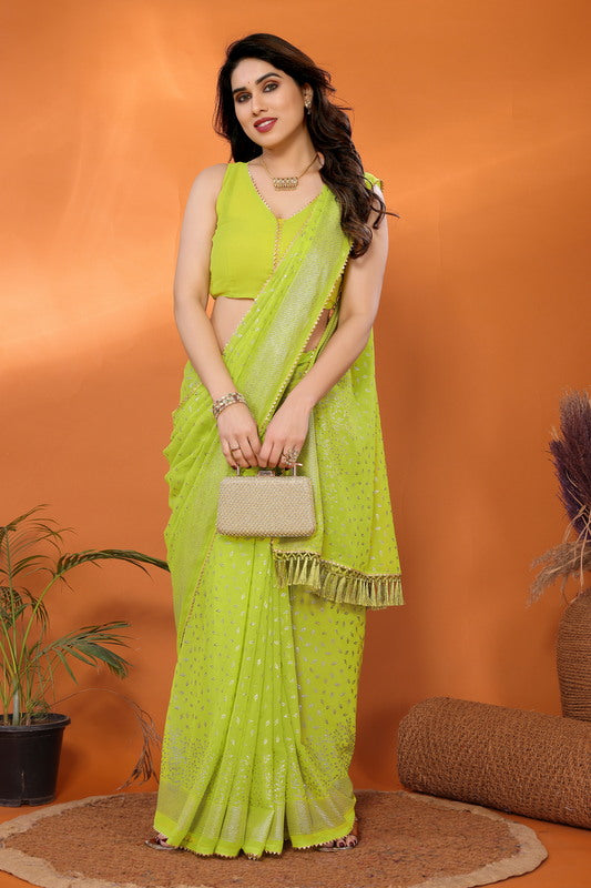 Green Foil Work Soft Georgette Saree