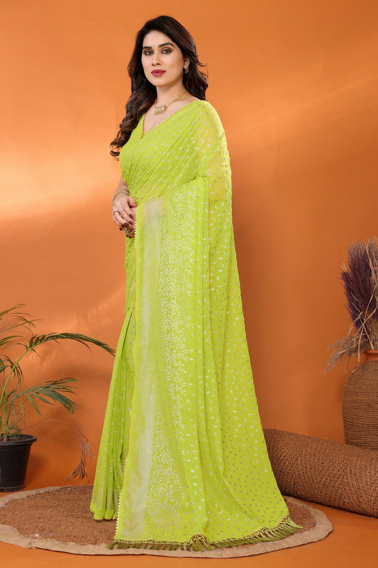 Green Foil Work Soft Georgette Saree