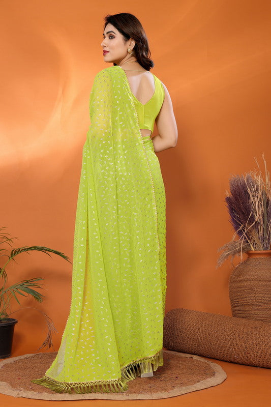 Green Foil Work Soft Georgette Saree