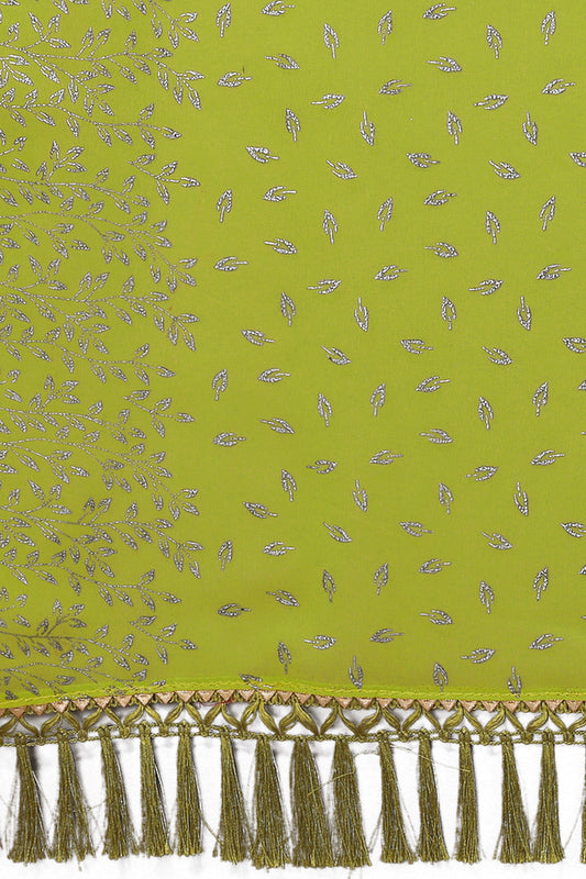 Green Foil Work Soft Georgette Saree