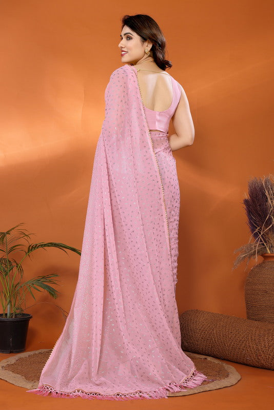 Pink Foil Work Soft Georgette Saree