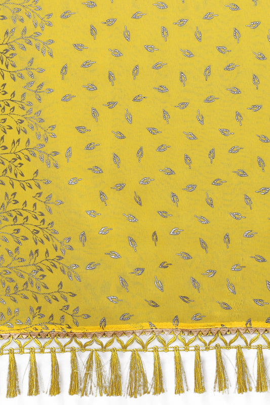 Yellow Foil Work Soft Georgette Saree