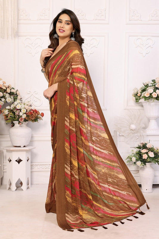 Brown Digital Printed Weightless Moss Saree