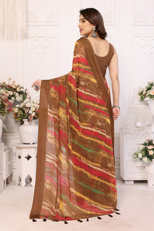 Brown Digital Printed Weightless Moss Saree