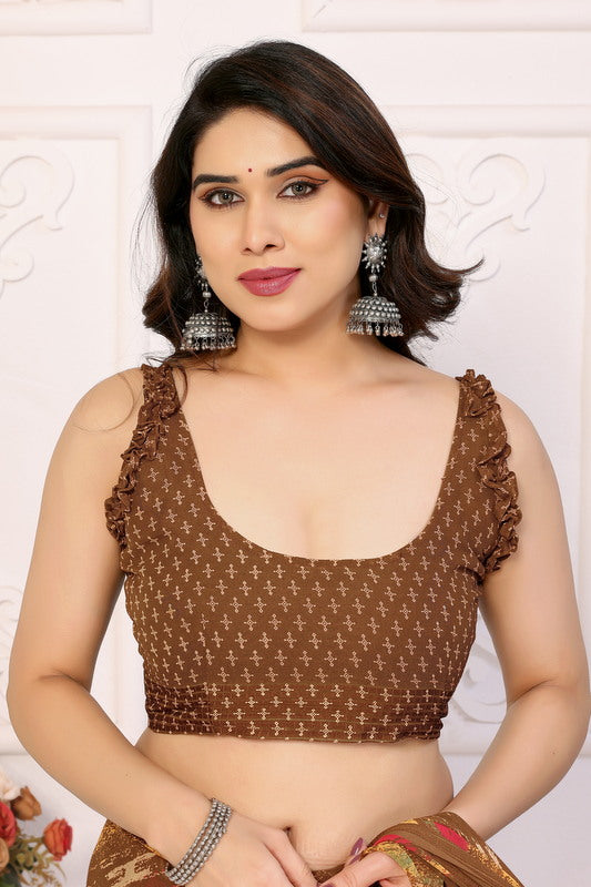 Brown Digital Printed Weightless Moss Saree