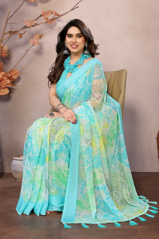 Mint Digital Printed Weightless Moss Saree