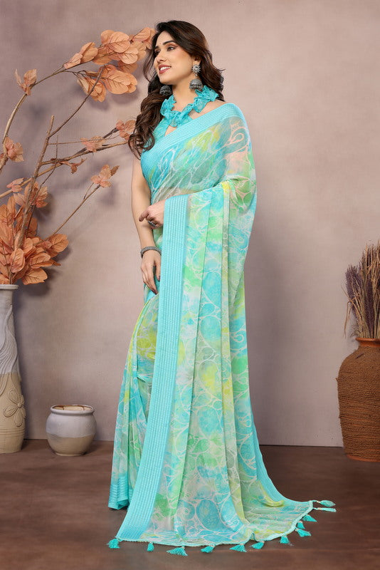 Mint Digital Printed Weightless Moss Saree