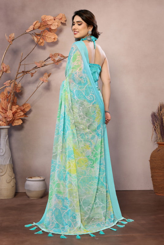 Mint Digital Printed Weightless Moss Saree