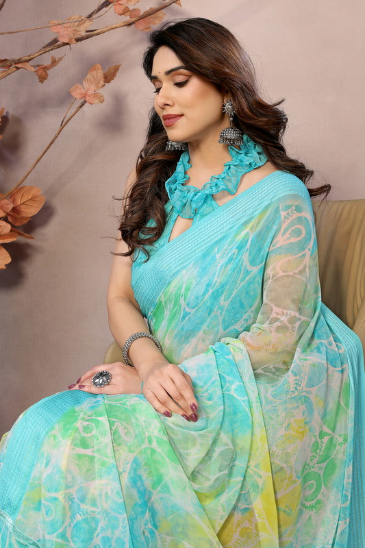 Mint Digital Printed Weightless Moss Saree